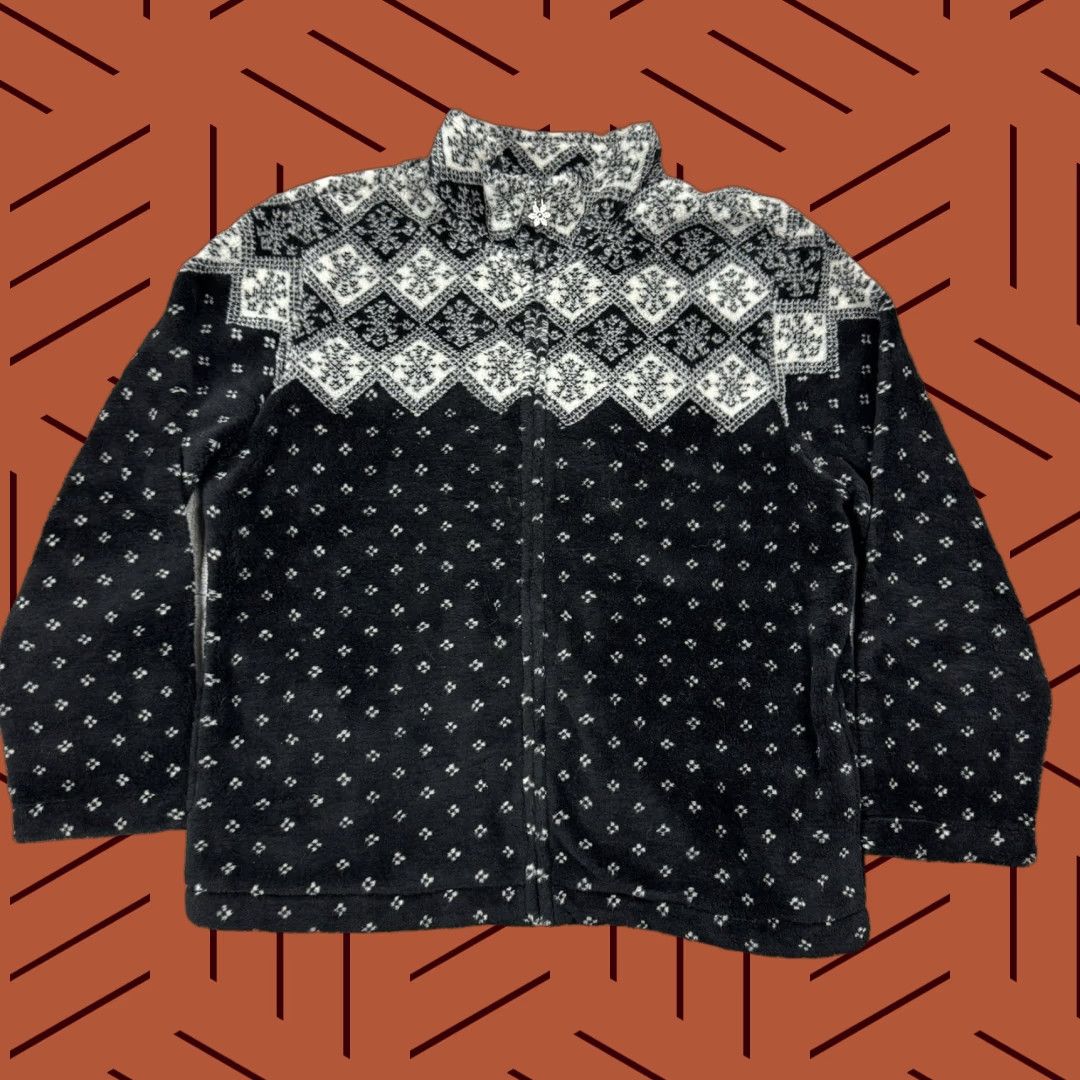 Talbots VTG Talbots USA Made Fair Isle Icelandic Snowflake Full Zip Fleece Mock Neck M Women Black Knit Pullover Size M / US 6-8 / IT 42-44 - 1 Thumbnail