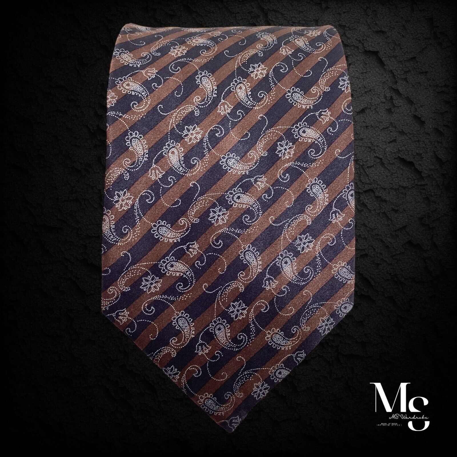Dolcepunta DOLCEPUNTA Brown Paisley Stripe Silk Tie In Made Italy W: 3. Size ONE SIZE - 5 Thumbnail