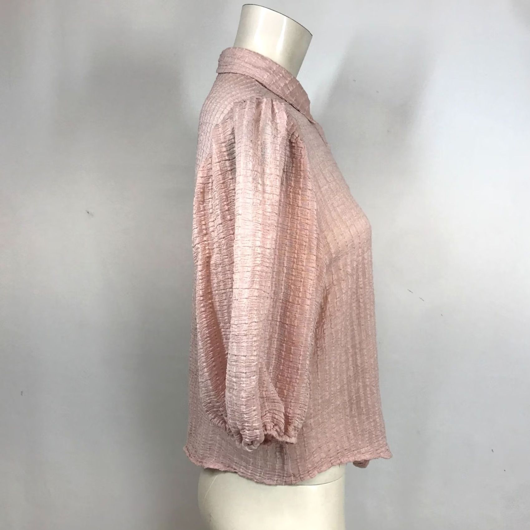 Vintage IDEM DITTO WOMEN'S Blouse Pink M 3/4 Sleeve Button Collared ViscoSe Blend Top Size M / US 6-8 / IT 42-44 - 4 Thumbnail