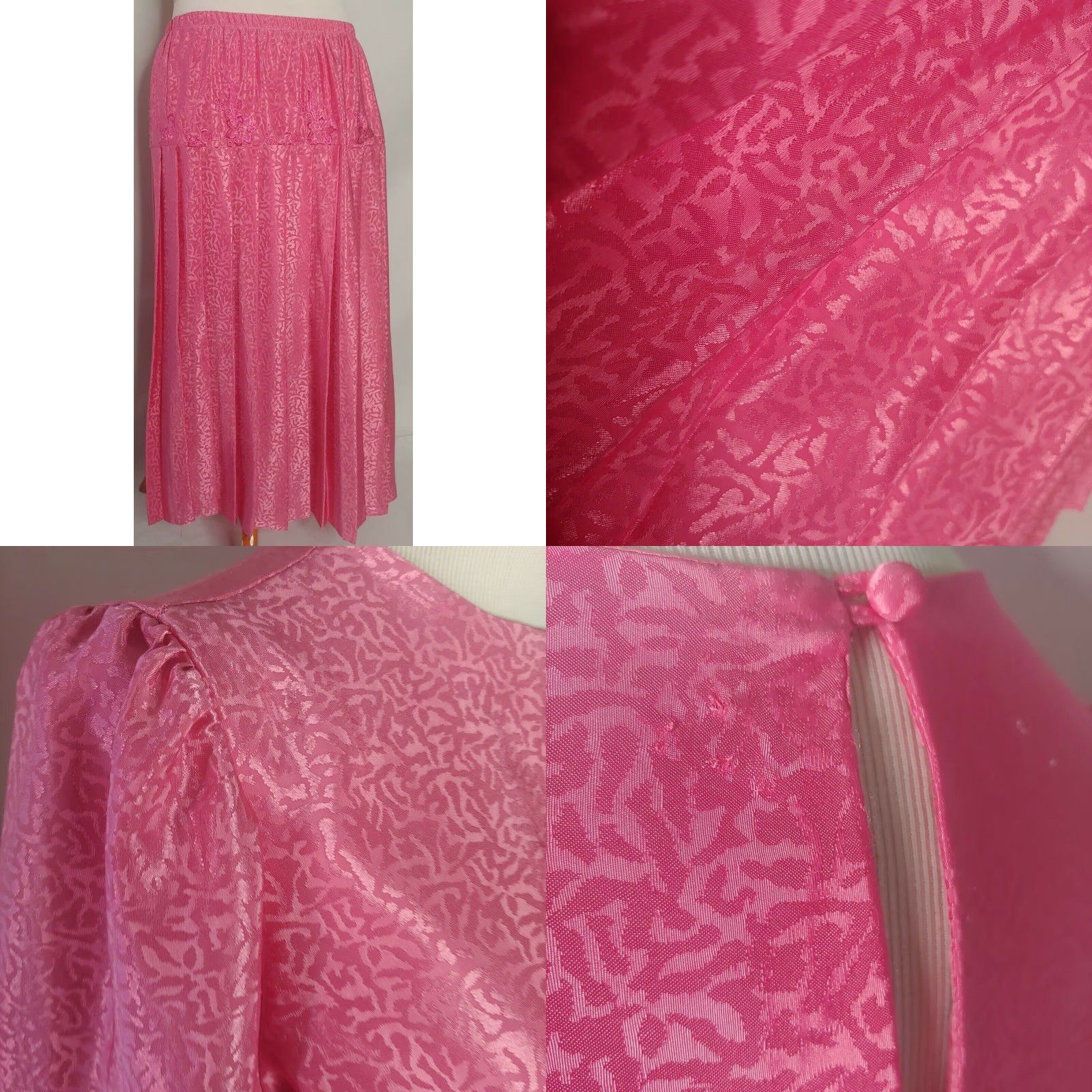 Vintage VINTAGE Street Ten Petites Blouse & Skirt Set Pink Embroidered Satin Floral 14P Womens Size XL / US 12-14 / IT 48-50 - 8 Thumbnail