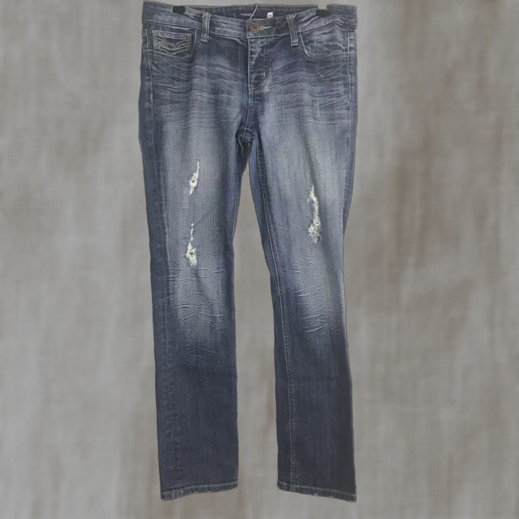 Vintage VIGOSS Jeans Womens 9 Distressed Skinny Straight Leg Blue Denim 32” Waisted 29” Inseam Size 30" / US 8 / IT 44 - 1 Thumbnail