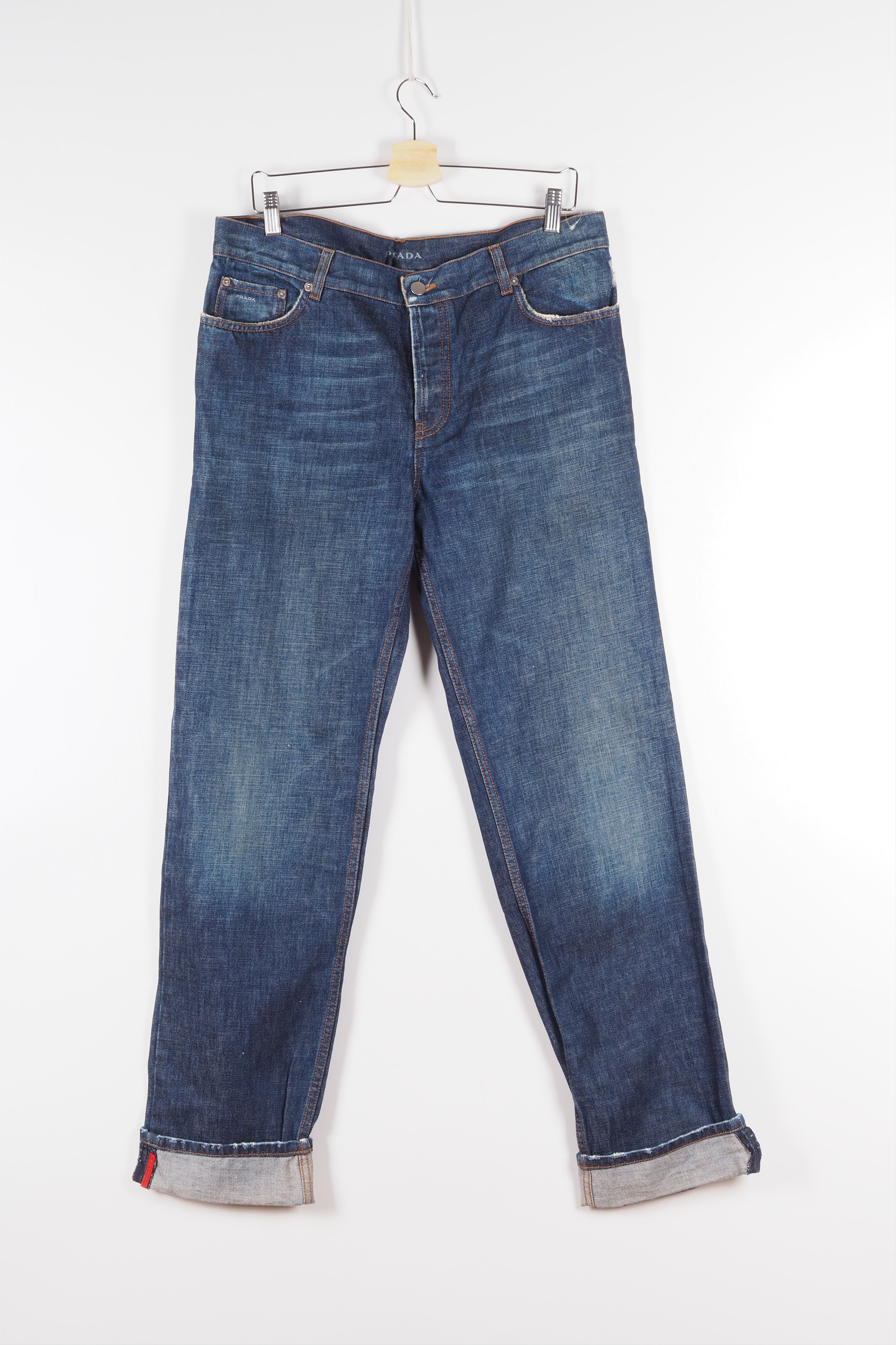 Prada PRADA Blue Loose Fit Distress Red Tab Logo Denim Blue Jeans Size US 30 / EU 46 - 2 Thumbnail