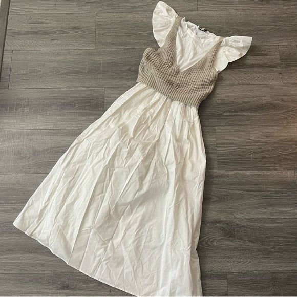 Other NWOT En Saison Raya Layered 2 Piece Midi Dress White Tan Siz Size S / US 4 / IT 40 - 2 Thumbnail