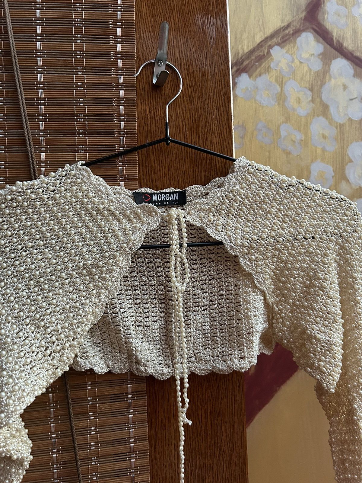 Morgan De Toi Y2K Morgan De Toi Crochet Beaded Bolero Shrug Tie Front Size ONE SIZE - 3 Thumbnail