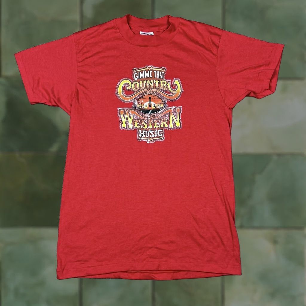 Hanes VINTAGE Hanes Red T-Shirt 80s Country Western Nashville Made USA Medium Shirt Unisex Adults Mens Womens Size US M / EU 48-50 / 2 - 1 Thumbnail