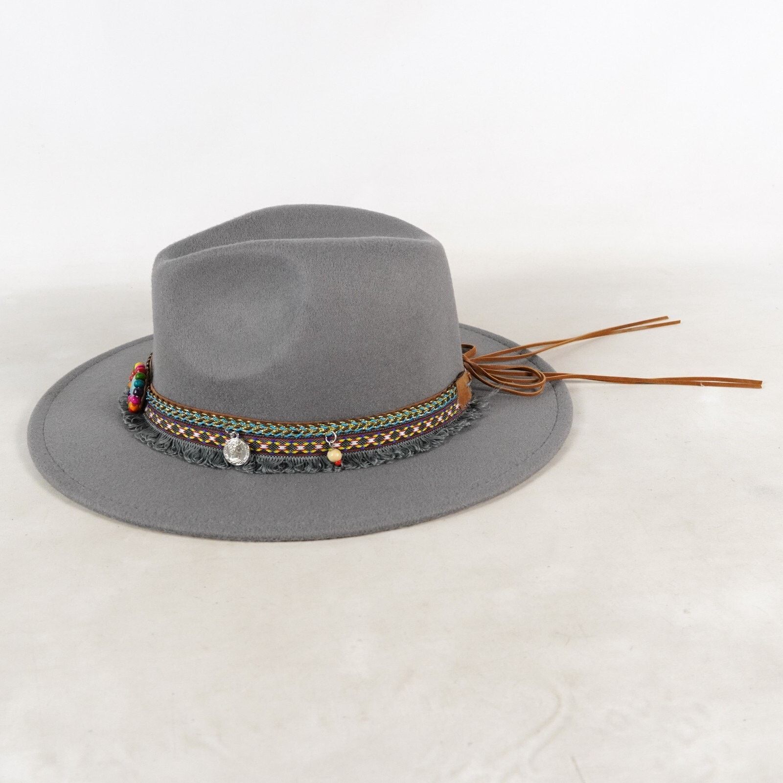 Other Boho Wide Brim Fedora Hat Western Cowboy Bucket Cap Sunhat Size ONE SIZE - 7 Thumbnail