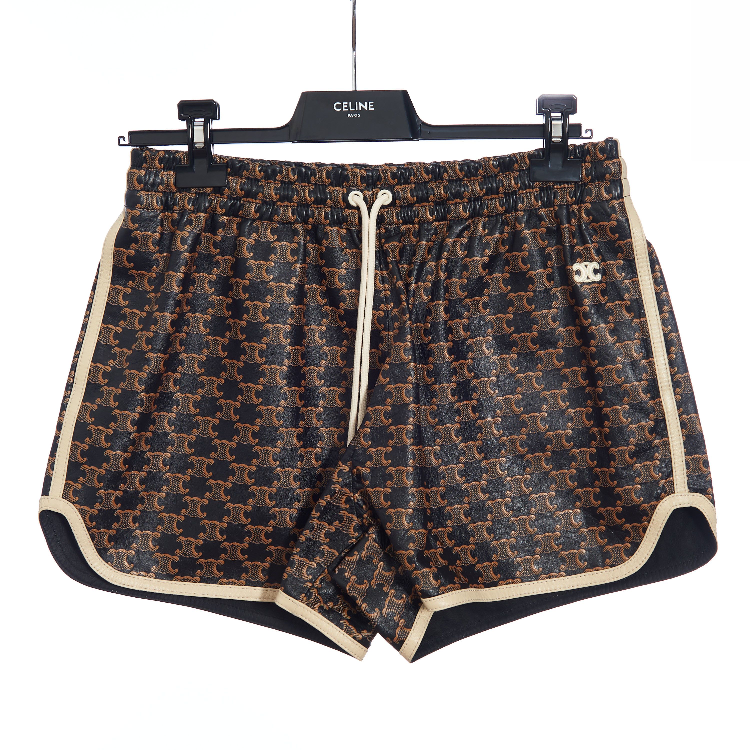 Celine Athletic Lambskin Leather Shorts With Monogram Print Size 27" / US 4 / IT 40 - 1 Thumbnail