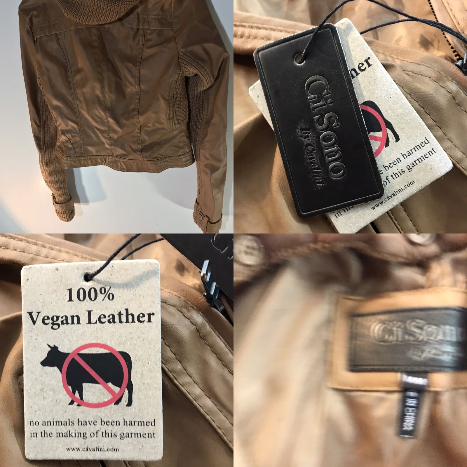 Camel Ci Sono By Cavalini Camel 100% Vegan Leather Cropped Moto Jacket Womens Size M Size M / US 6-8 / IT 42-44 - 8 Thumbnail