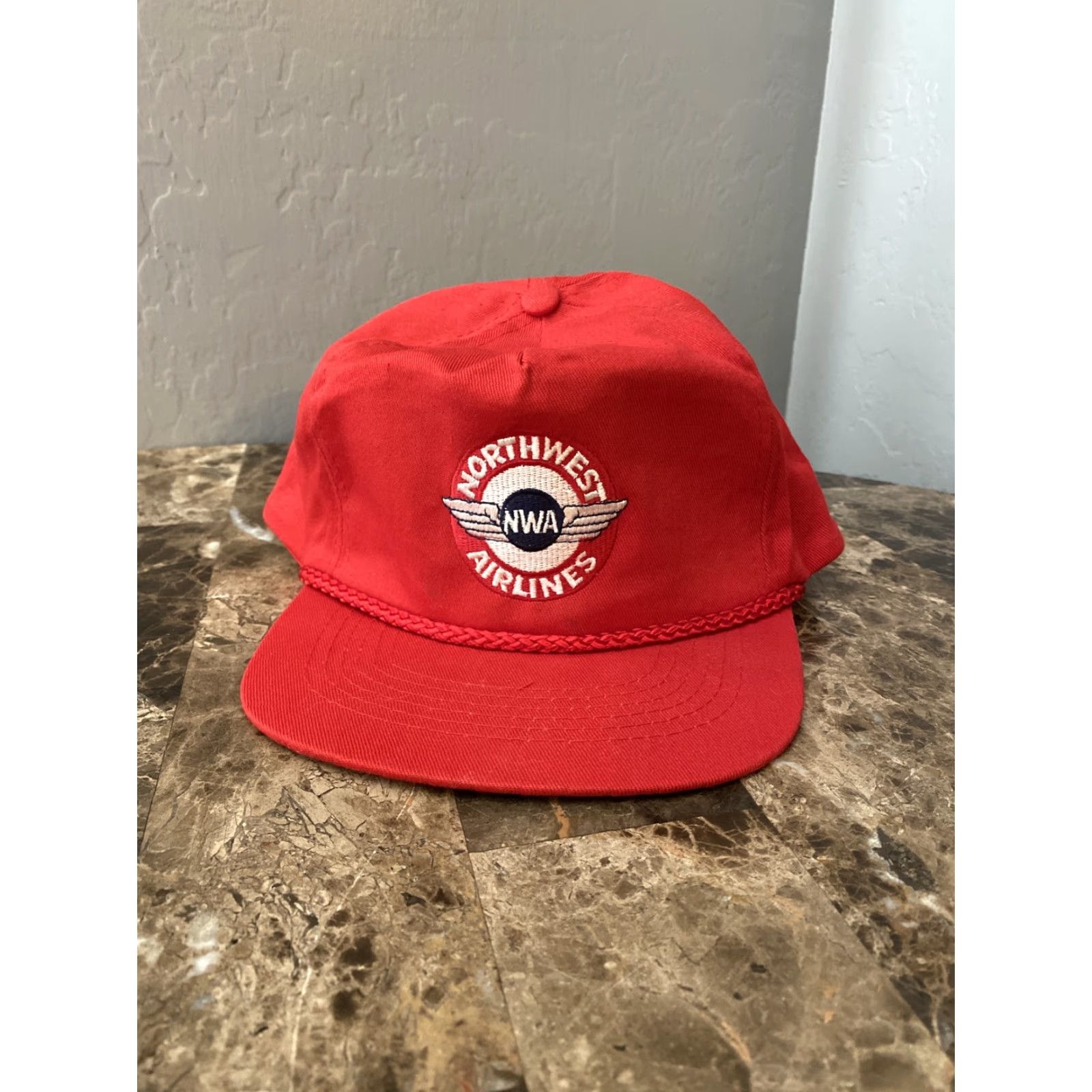 Vintage VINTAGE KC Northwest Airlines NWA Snapback Hat Cap Red Adjustable Mens Cap Bill Red Snapback NWA 90s Size ONE SIZE - 2 Thumbnail