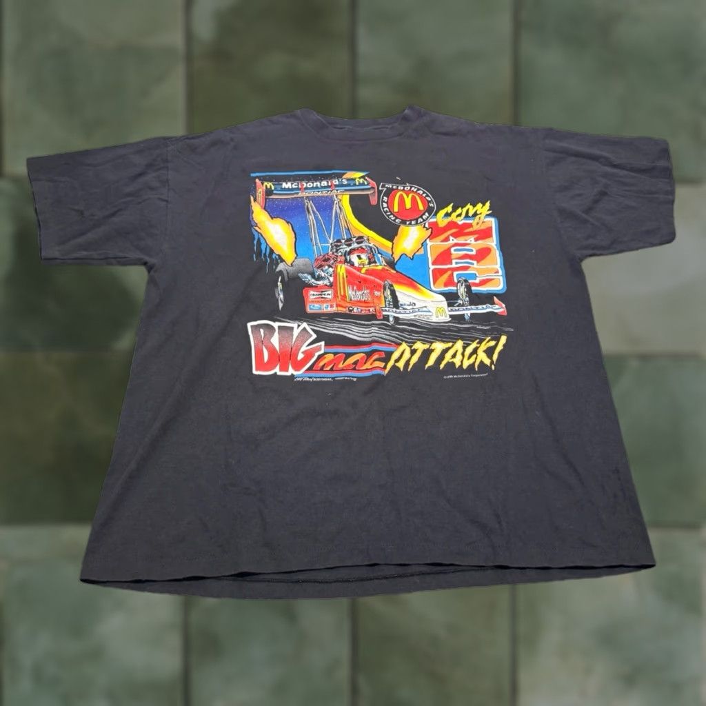 Vintage VINTAGE Kudzu McDonald's Racing Big Mac Attack 2X T-Shirt Men Black Graphic Print 90s Size US XXL / EU 58 / 5 - 1 Thumbnail
