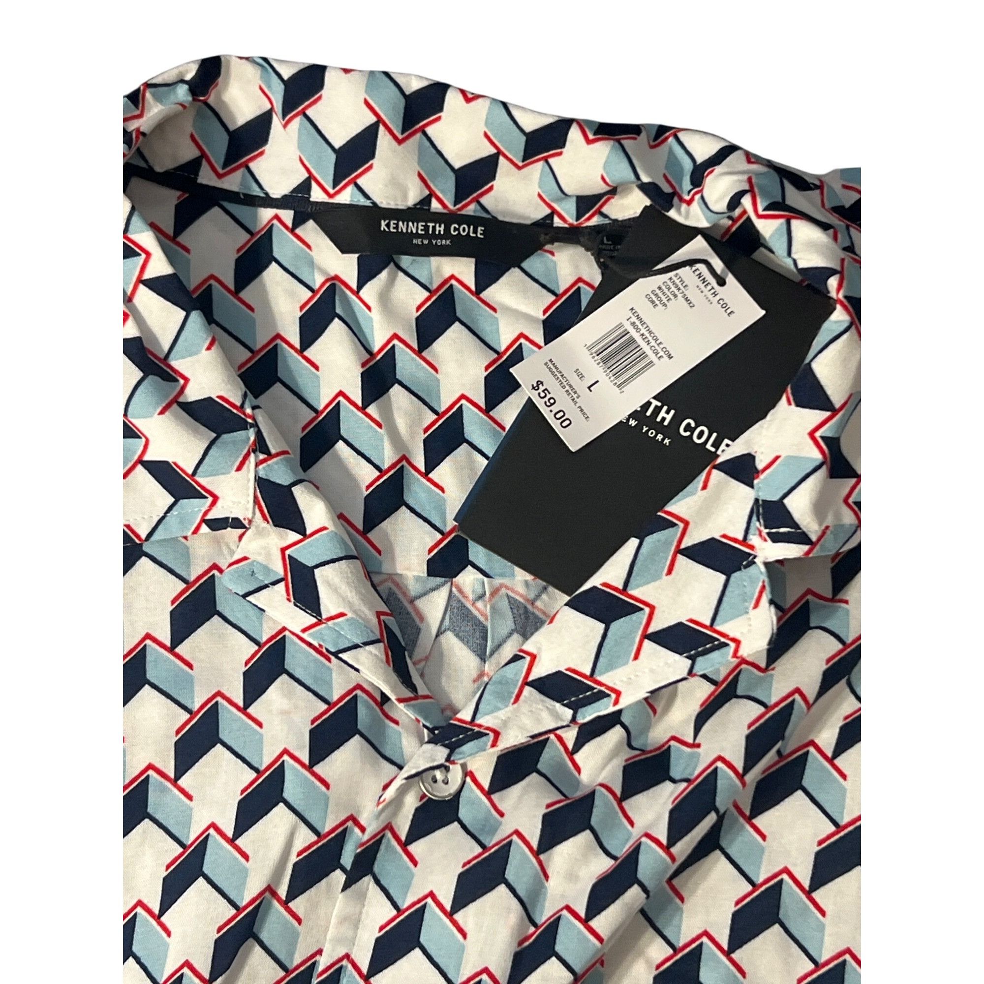 Kenneth Cole Kenneth Cole Techni-Cole Relaxed Printed Rayon Shirt Geometr Size US L / EU 52-54 / 3 - 3 Thumbnail