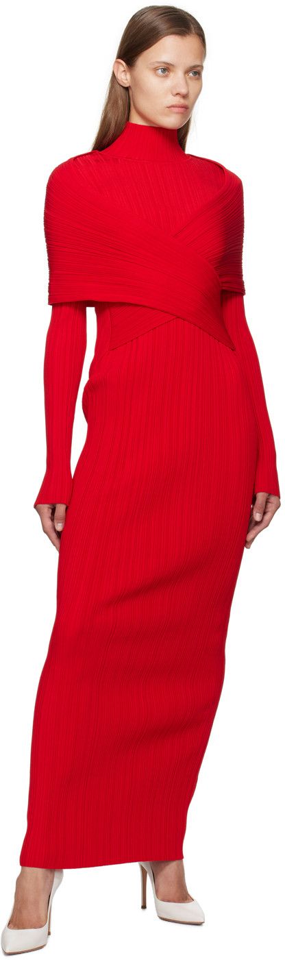 Balmain o1s1wg111025 Hi-neck Pleated Knit Long Dress in Red Size M / US 6-8 / IT 42-44 - 5 Thumbnail