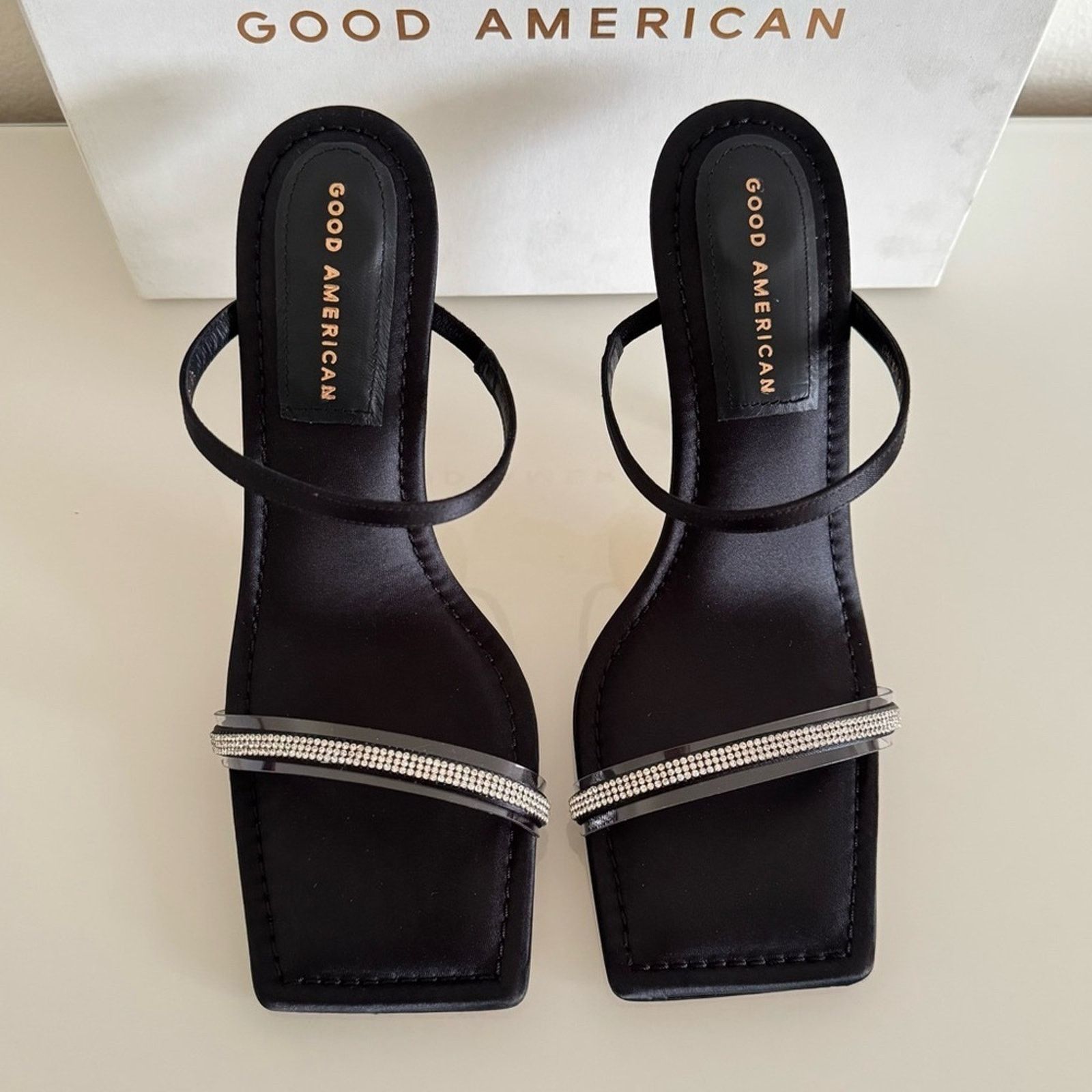 Good American NEW! Good American Heels, Size 9,5 Satin Black with Crystals Size US 9.5 / IT 39.5 - 1 Thumbnail