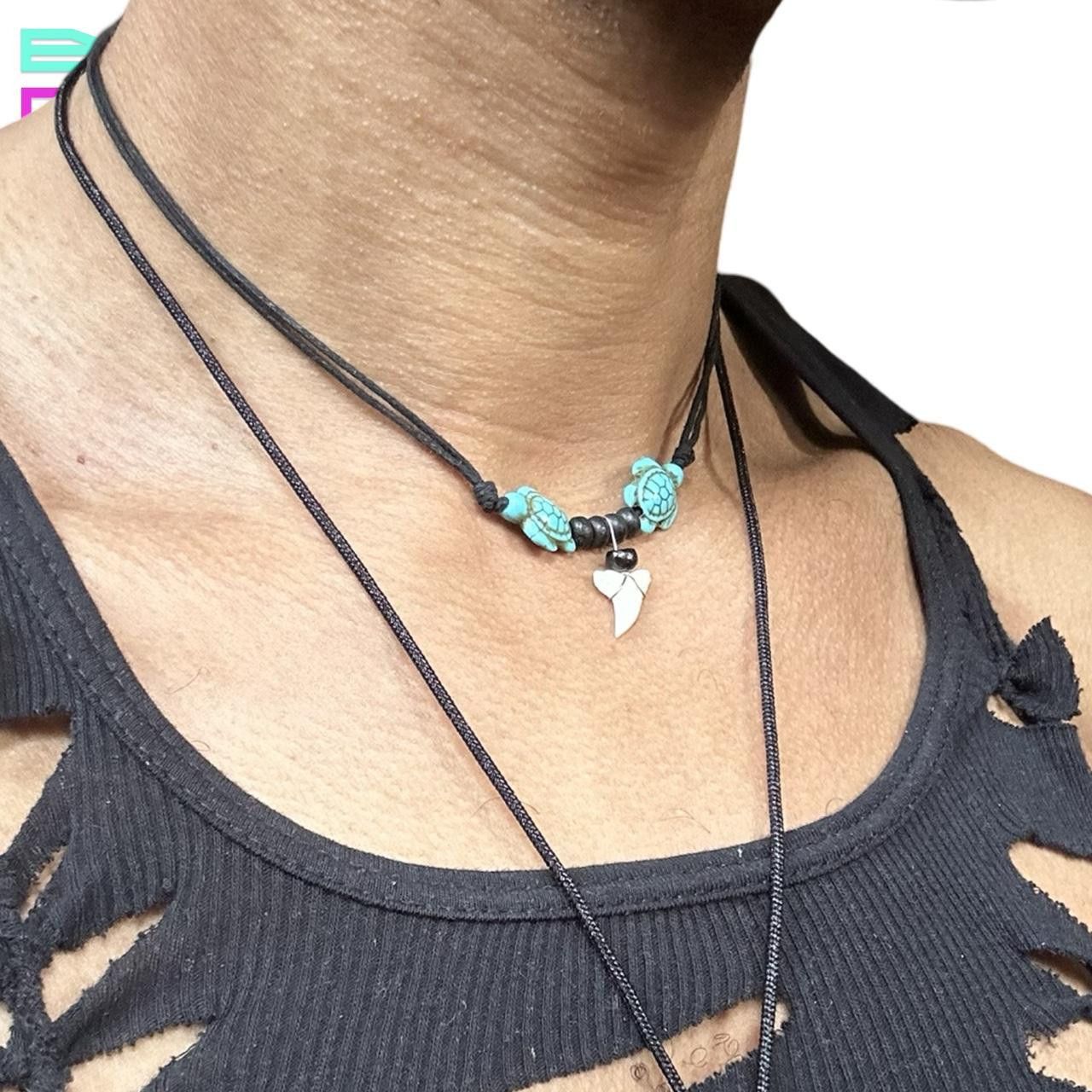 Jewelry Vintage Turquoise Shark Tooth Black Cord Necklace Size ONE SIZE - 4 Thumbnail