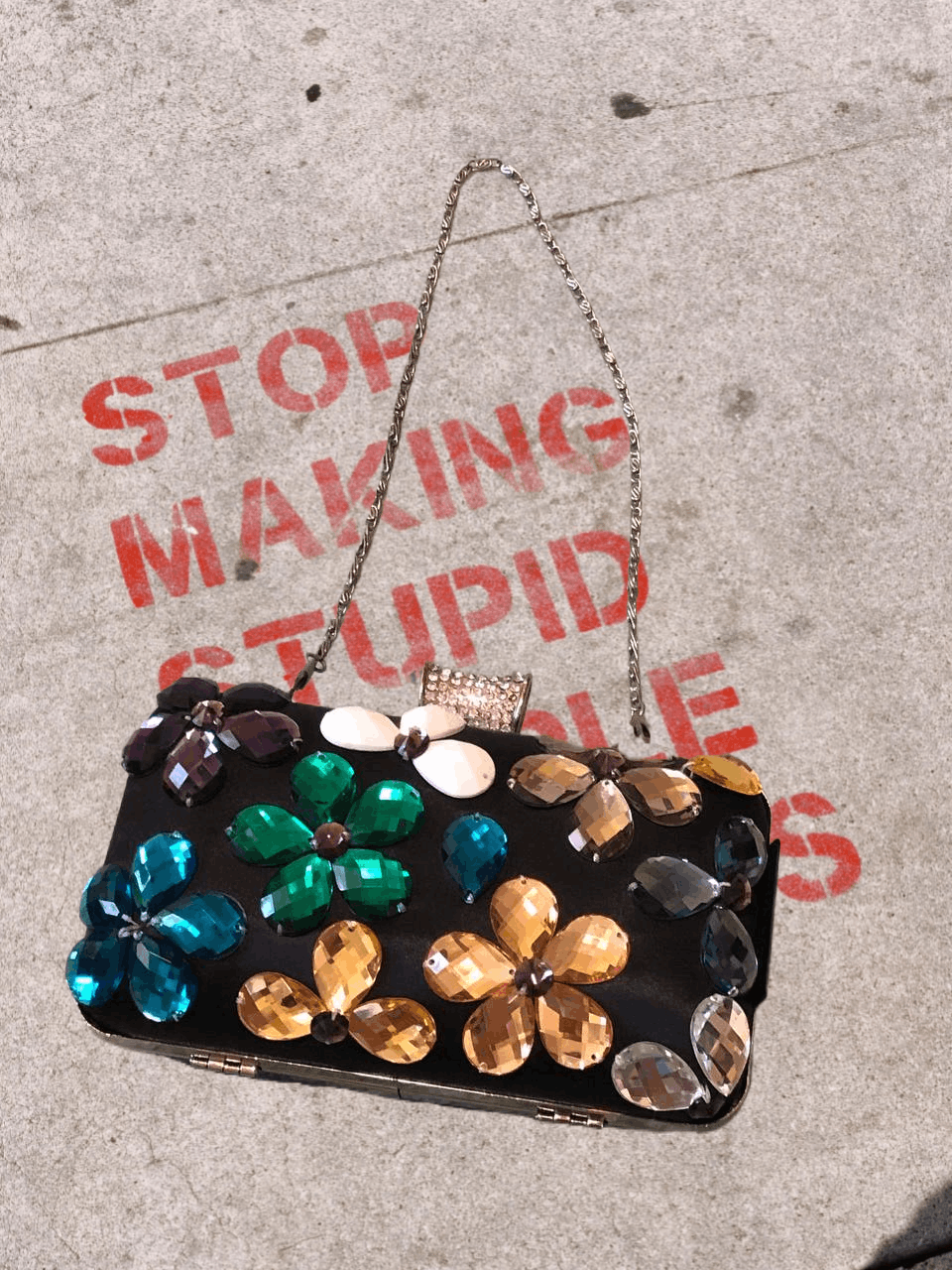 Miss Sixty Vintage Crystal Daisy Navy Clutch Evening Bag