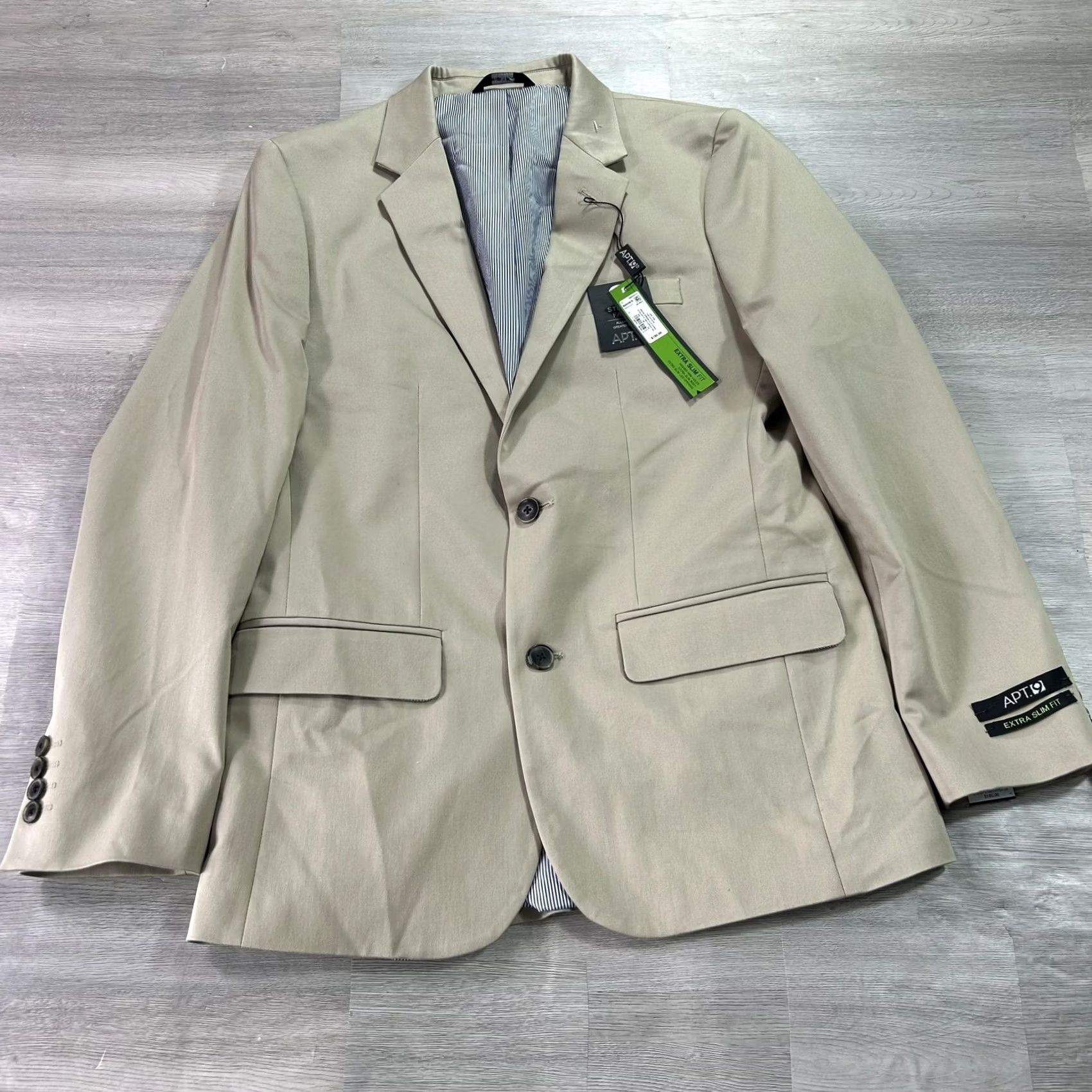 Apt. 9 Apt 9 Suit Jacket Mens 40 Beige Cotton Polyester Spandex Extra-Slim Fit Regular Notch Lapel Four-Button 2 Piece Formal Business Wedding Capable Spring Size 40R - 2 Thumbnail