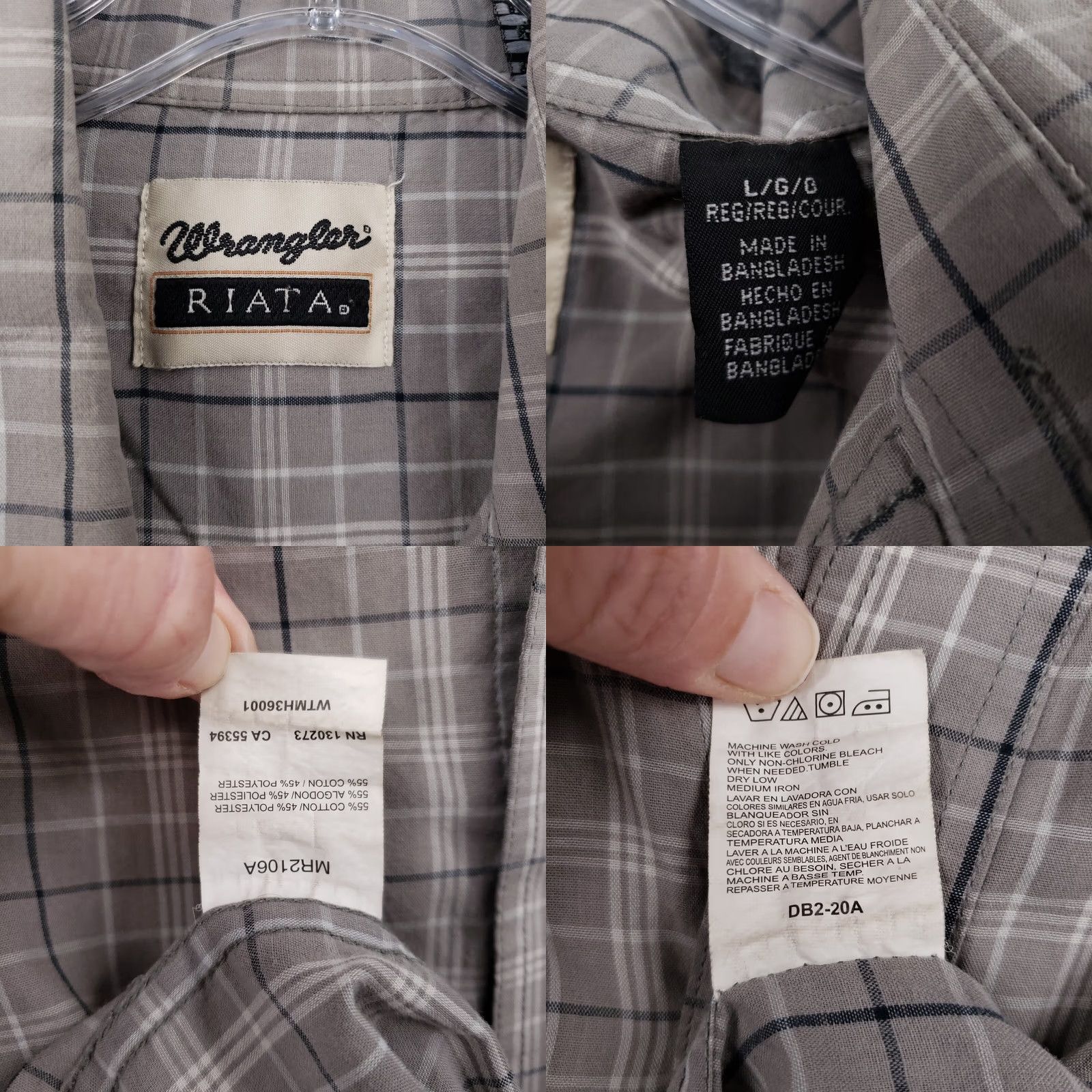 Wrangler Wrangler Shirt Mens L Large Gray Button Up Long Sleeve Plaid Size US L / EU 52-54 / 3 - 8 Thumbnail