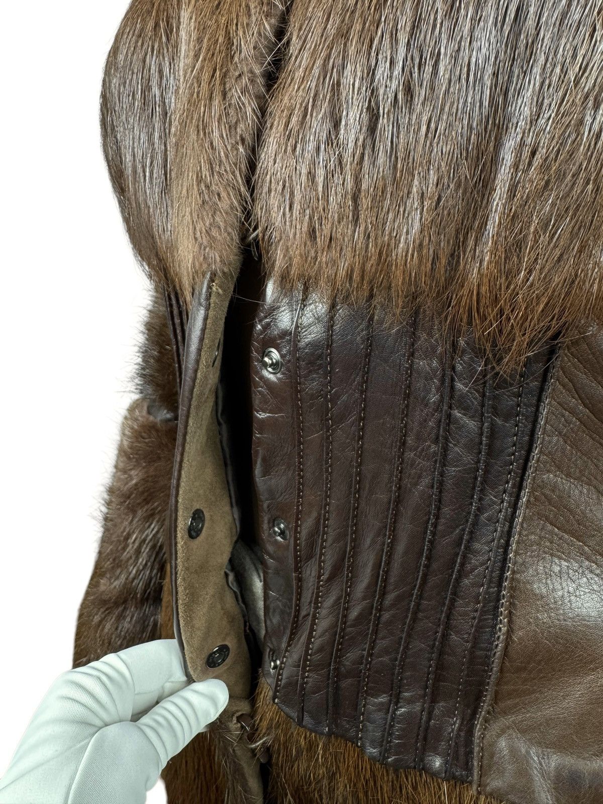 Designer × Genuine Leather Maryna Yaroslavskaya Real Fur Nutria Leather Coat size S Size S / US 4 / IT 40 - 12 Thumbnail