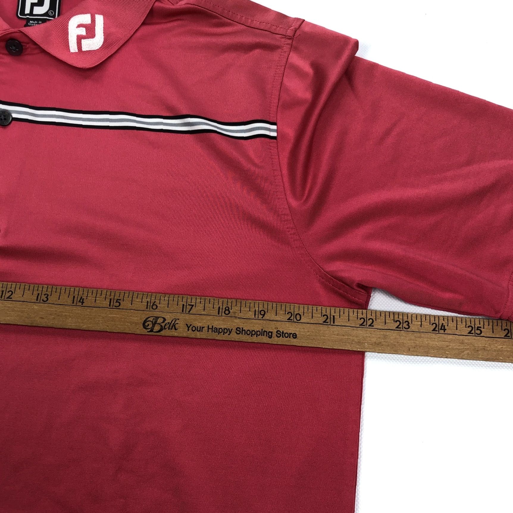 Footjoy FootJoy Mens Polo Shirt Golf Striped Pink Athletic Fit Short Sleeve Chest 45-46 L Regular Size Large Tour Collar Size US L / EU 52-54 / 3 - 6 Thumbnail