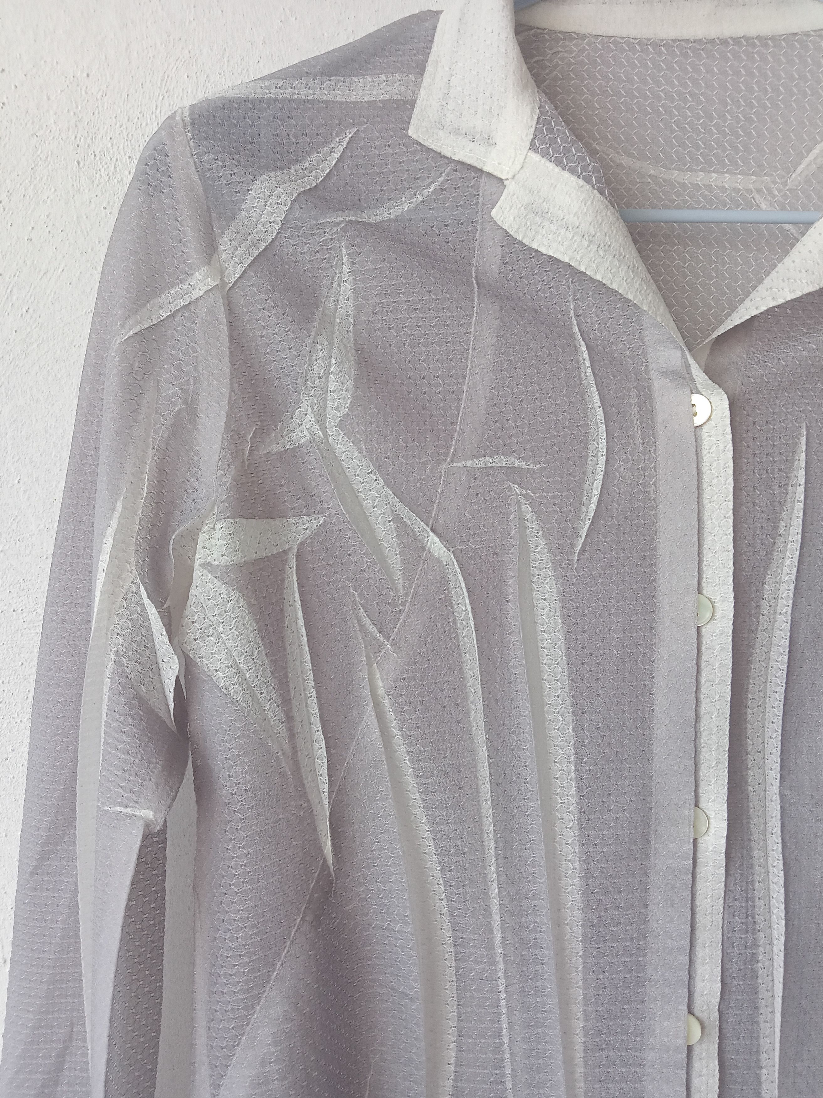 Designer Hiroko Bis Pleated Shadow Trompe Loeil Mesh Shirt Size M / US 6-8 / IT 42-44 - 3 Thumbnail
