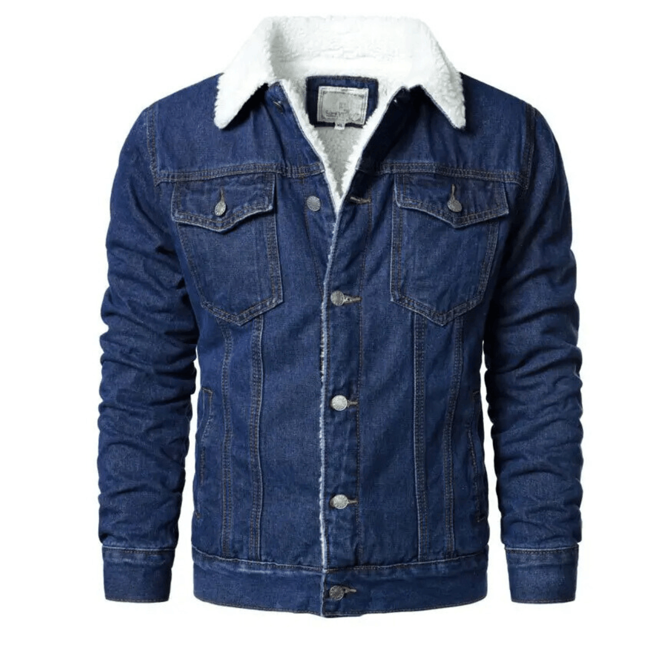 image of Men Winter Denim Jackets Slim Casual Coats New Xs-6Xl Plus in Navy Blue (Size Medium)