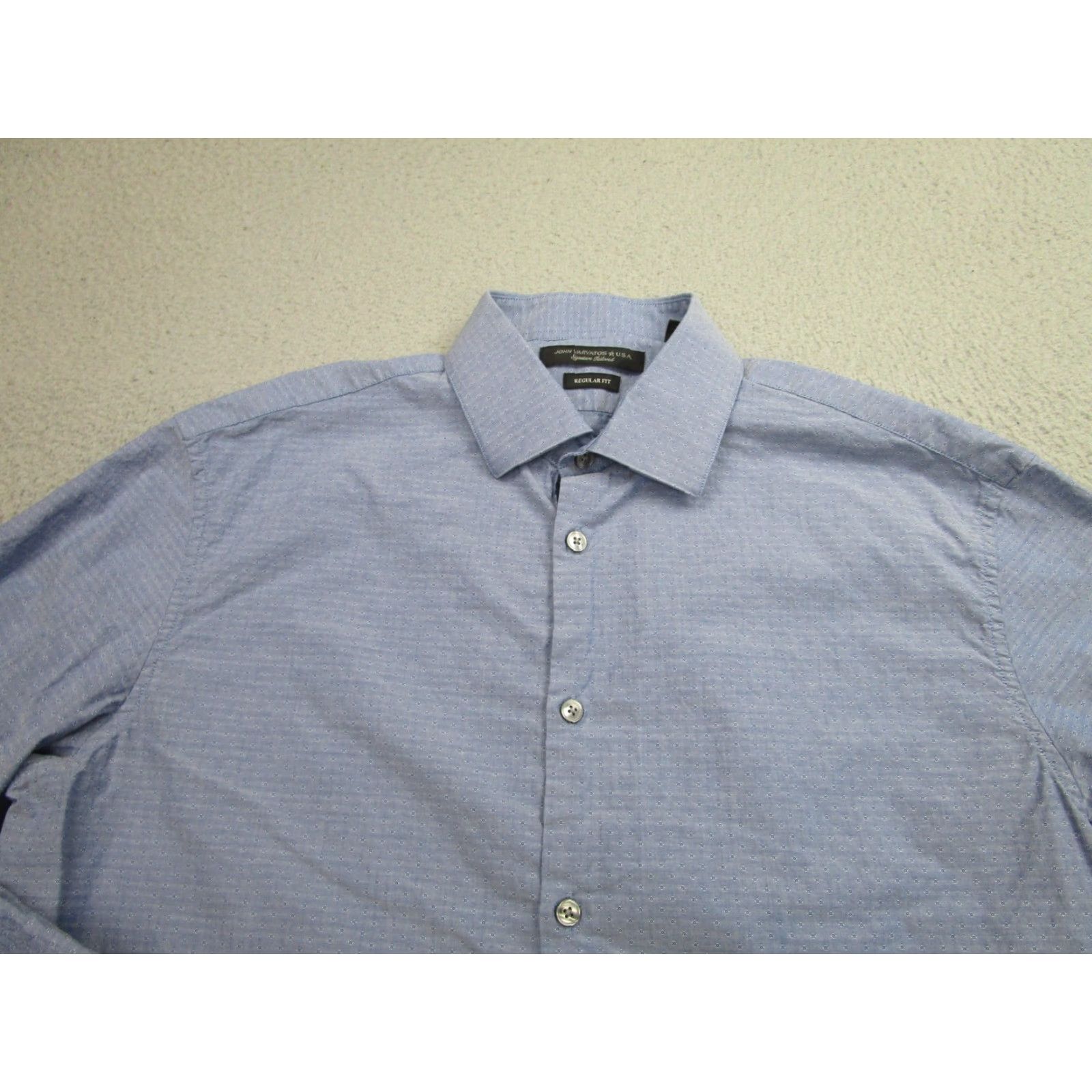 John Varvatos John Varvatos Dress Shirt Mens Large Blue Regular Fit Geometric Patterned Cotton Spandex Size US L / EU 52-54 / 3 - 2 Thumbnail