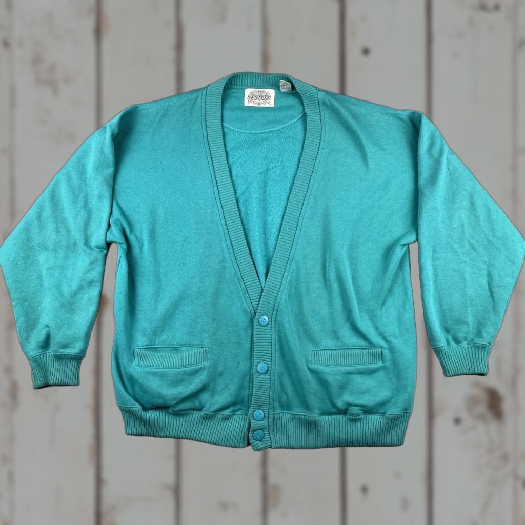 Vintage VINTAGE Saugatuck Dry goods Company XL Sweater Turquoise Teal Blue Cotton Blend Cardigan Men XL Blue 90s 80s Northeast Size US XL / EU 56 / 4 - 1 Thumbnail