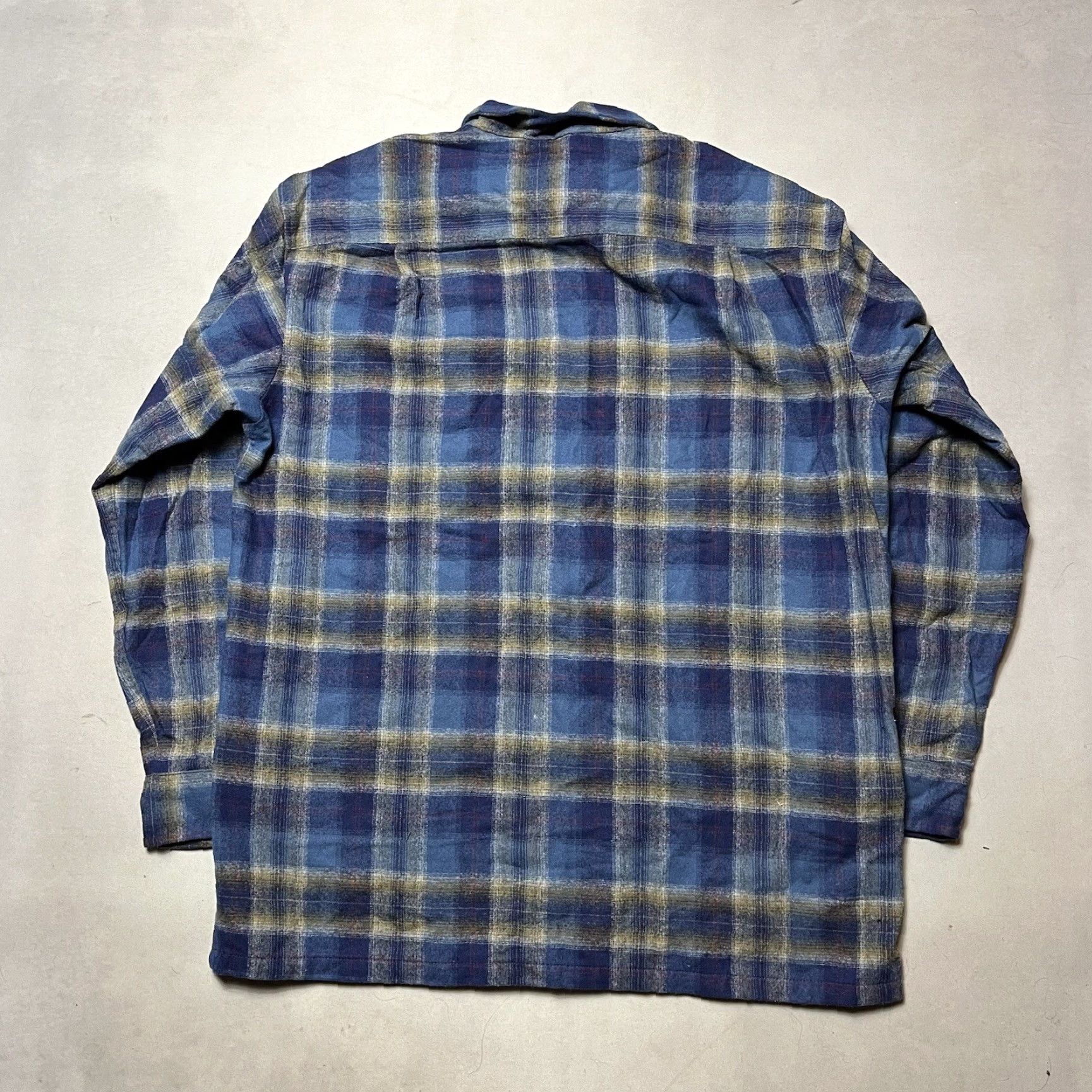 VINTAGE Pendleton Board Shirt Red Plaid Wool Loop Collar Button Down Large L Blue 1990s Grunge Mens