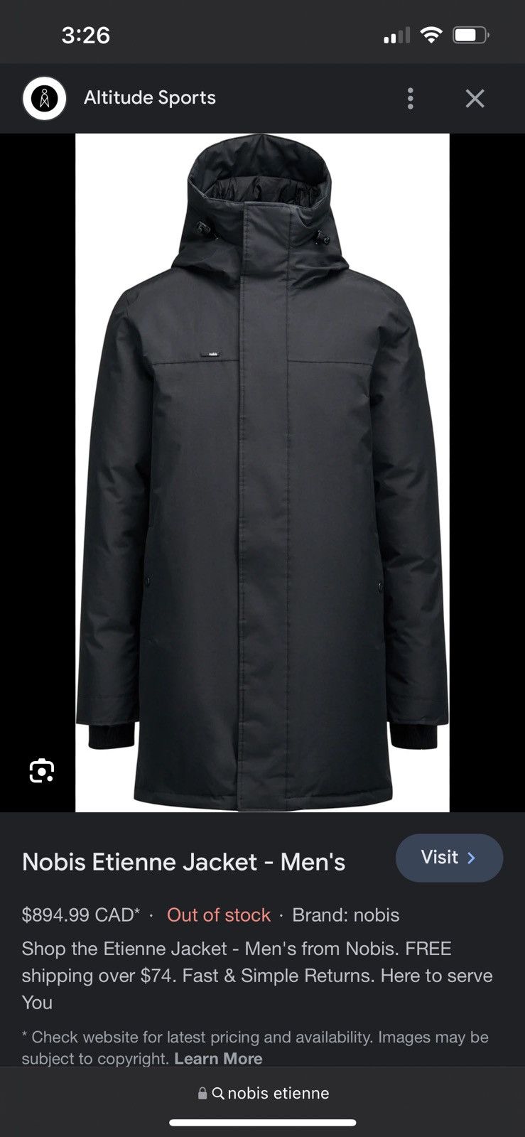 image of Nobis Etienne Parka Condition!! in Black, Men's (Size Small)