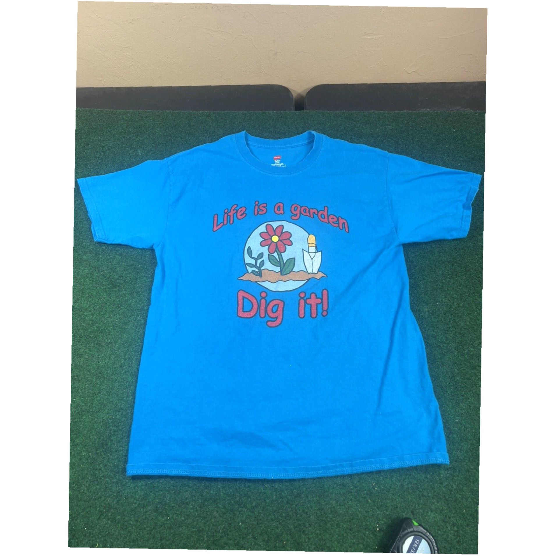 Hanes Life is a Garden Dig it T shirt size Large blue see photos for measurements Size L / US 10 / IT 46 - 1 Thumbnail