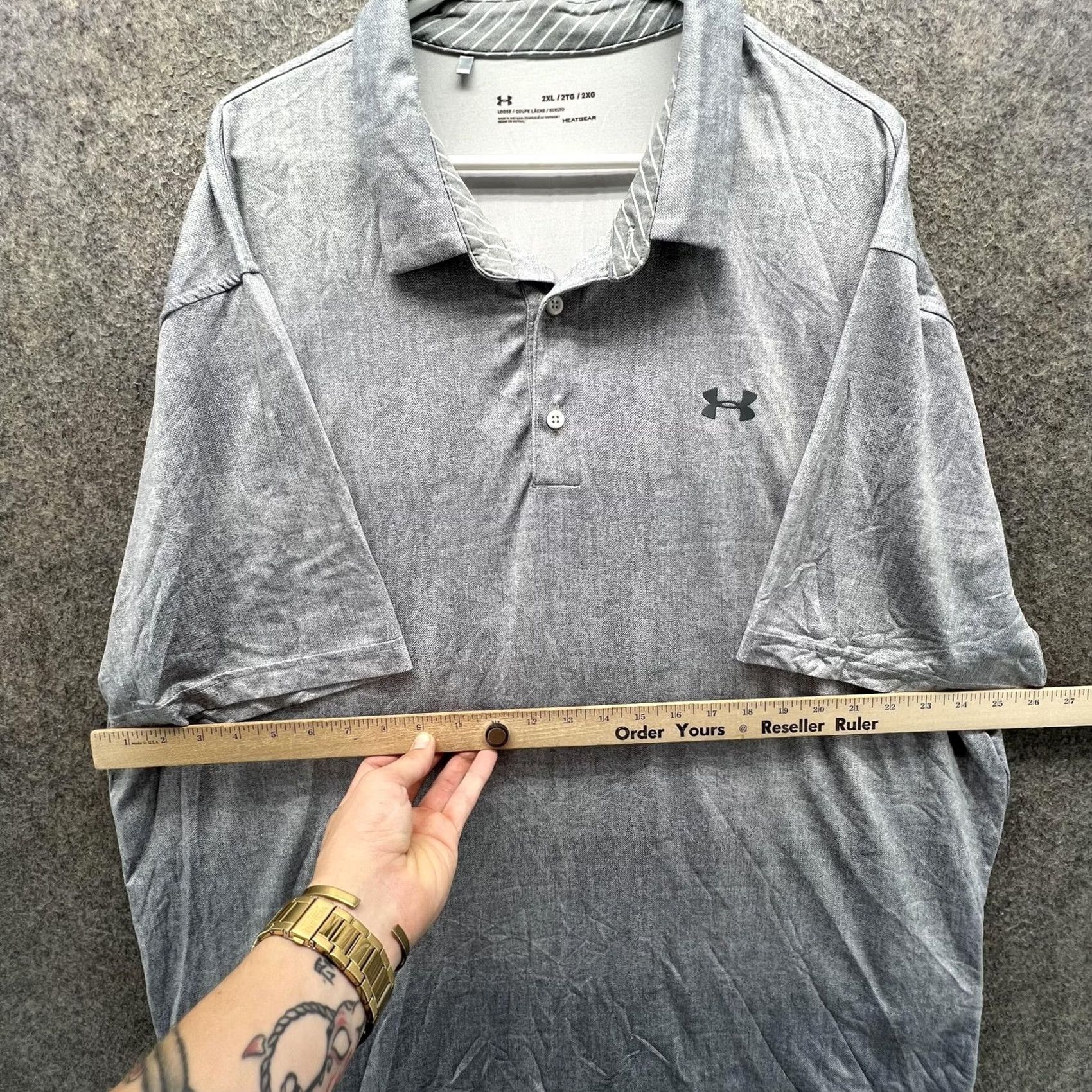 Under Armour Under Armour HeatGear Polo Shirt Mens 2XL Gray Solid Golf Performance Loose Fit Shirt Size US XXL / EU 58 / 5 - 4 Thumbnail