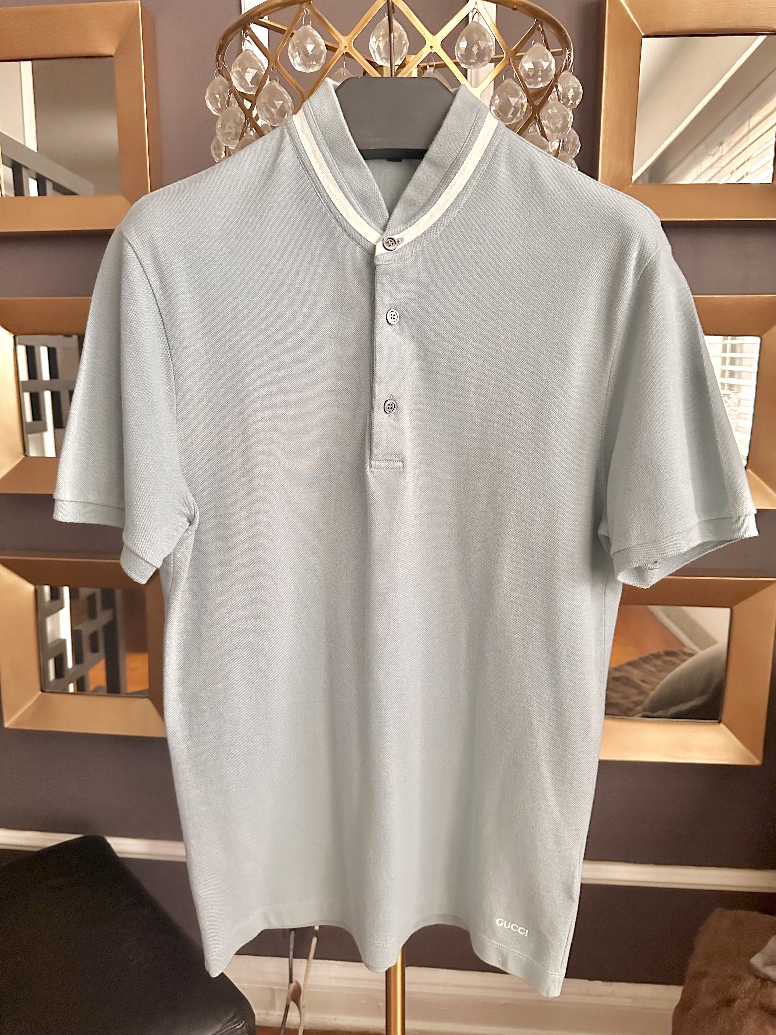 Gucci Gucci Powder Blue Ribbed Stand Collar Polo Shirt Size US S / EU 44-46 / 1 - 1 Thumbnail