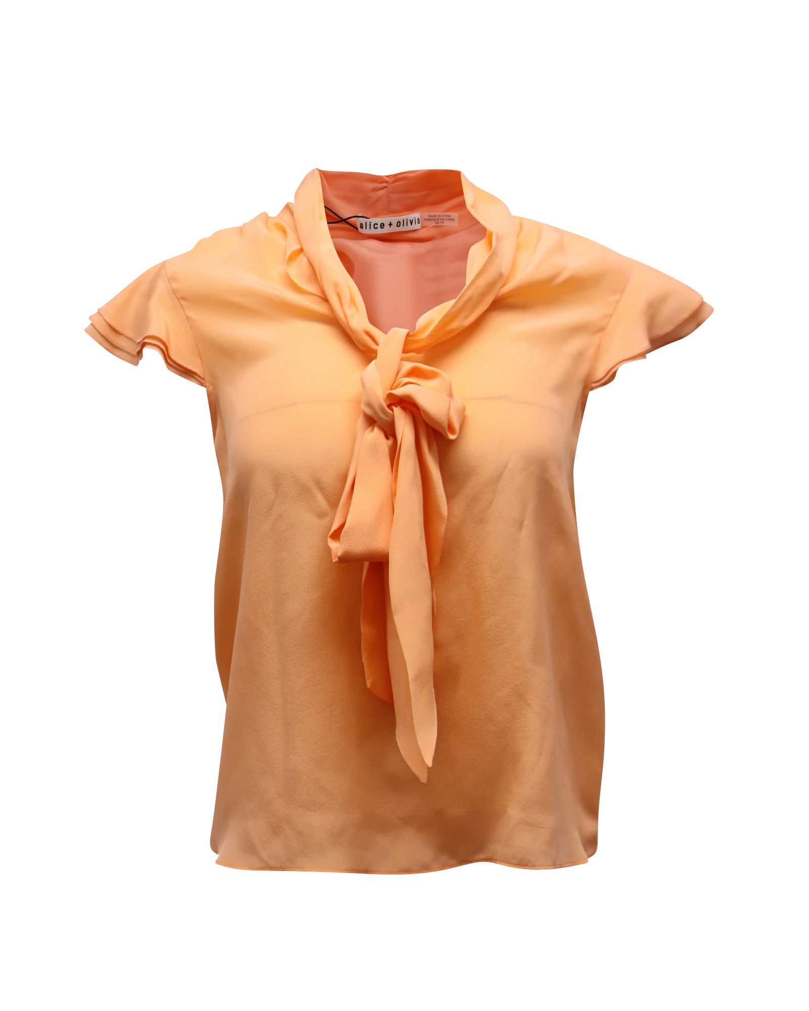 Alice + Olivia Alice & Olivia Jeannie Neck Tie Blouse in Orange Silk Size XS / US 0-2 / IT 36-38 - 1 Thumbnail