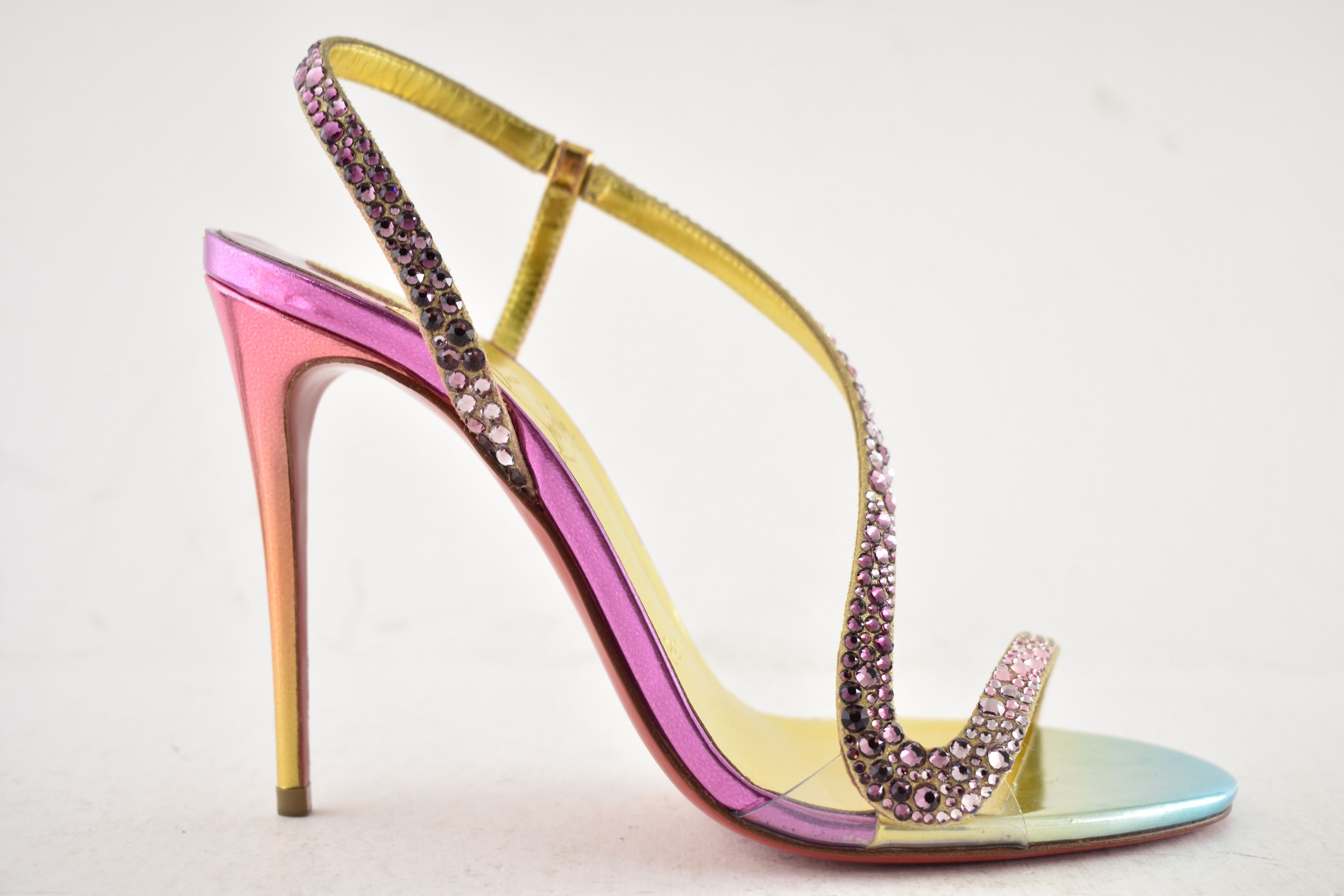 Christian Louboutin Rosalie Strass Boreal 100 Ankle Strap Sandal Heel Pump 36.5 Size US 6.5 / IT 36.5 - 2 Thumbnail