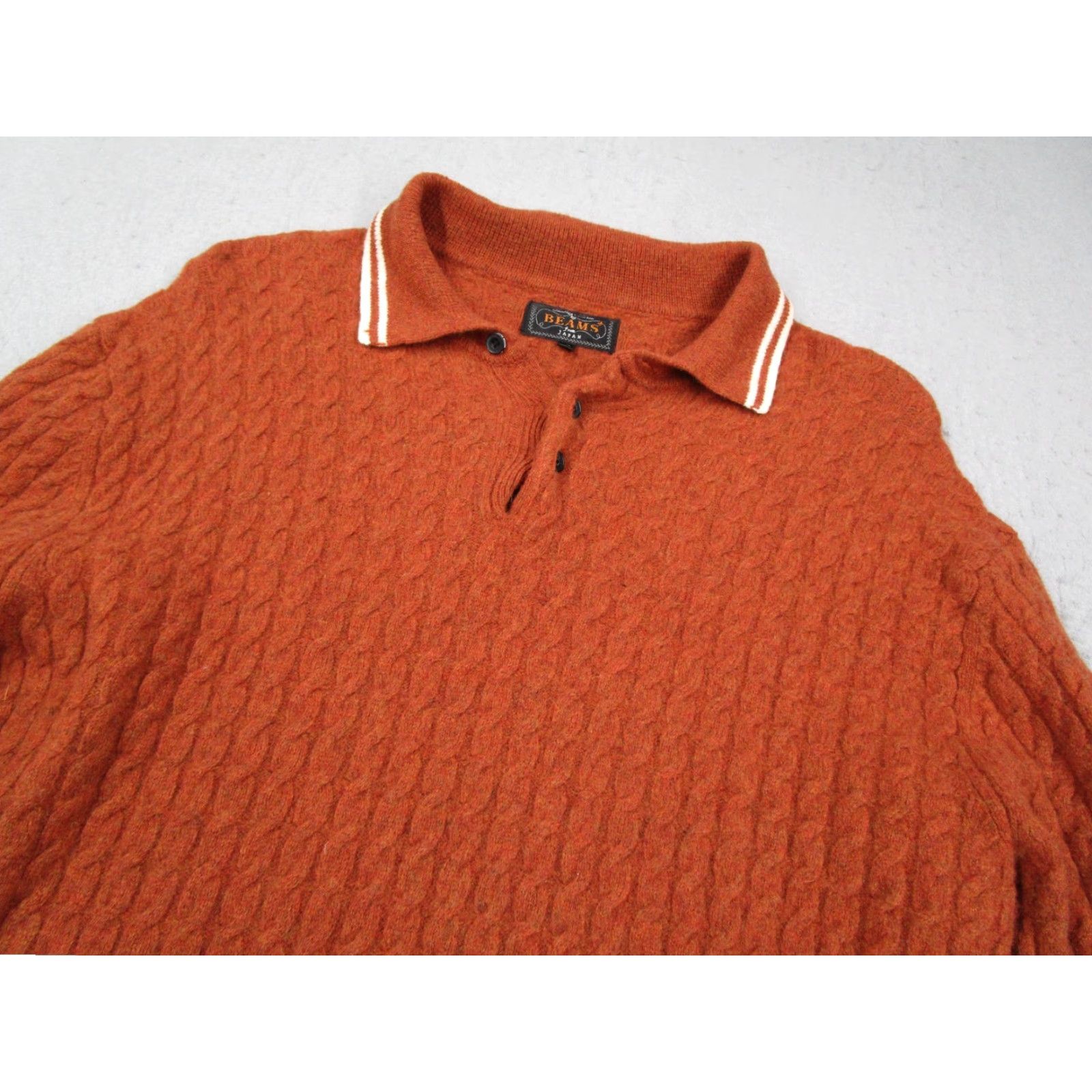 Vintage BEAMS Sweater Mens Medium Rust Orange Wool Knit Polo Collar Long Sleeve READ* Size US M / EU 48-50 / 2 - 2 Thumbnail