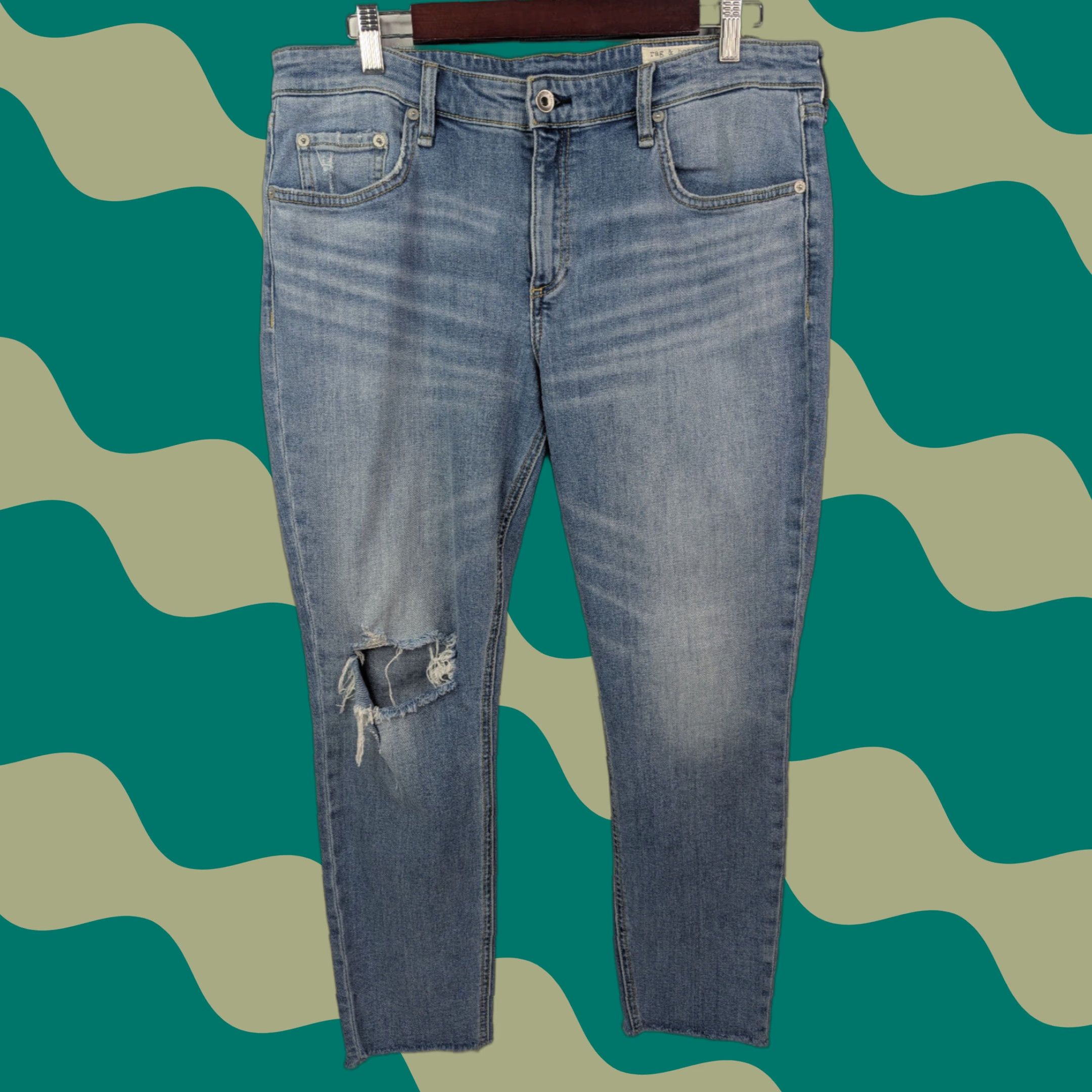 Rag & Bone Rag & Bone Jeans Womens Cate 31 Blue Mid Rise Ankle Skinny Raw Hem Distress Size 24" / US 00 / IT 34 - 1 Thumbnail