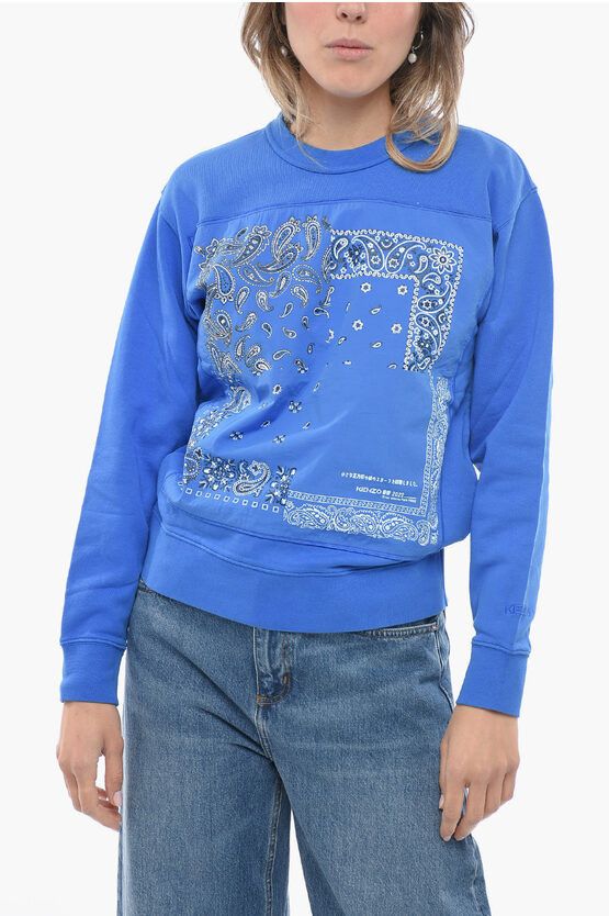 image of Kenzo Crew Neck Bandana Brushed Cotton Sweatshirt in Blue, Women's (Size Small)