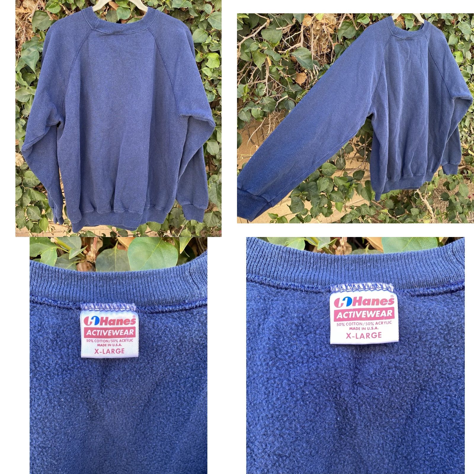 Hanes VINTAGE Hanes Sweatshirt Raglan Blue XL Men Pullover Raglan Sweatshirt Jumper Pullover Size US XL / EU 56 / 4 - 8 Thumbnail