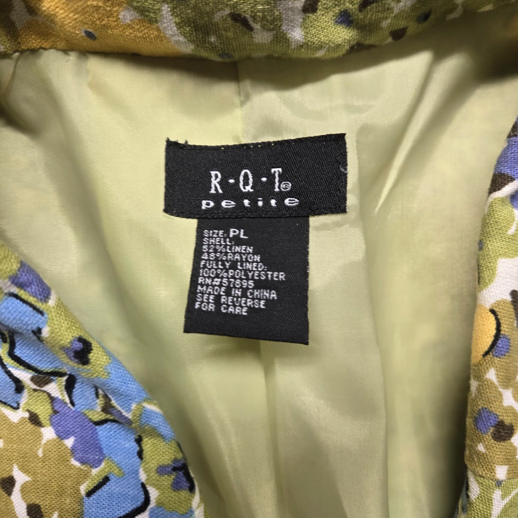 Vintage R.Q.T Blazer Women PL Floral Linen Blend Vintage Jacket Size L / US 10 / IT 46 - 2 Thumbnail