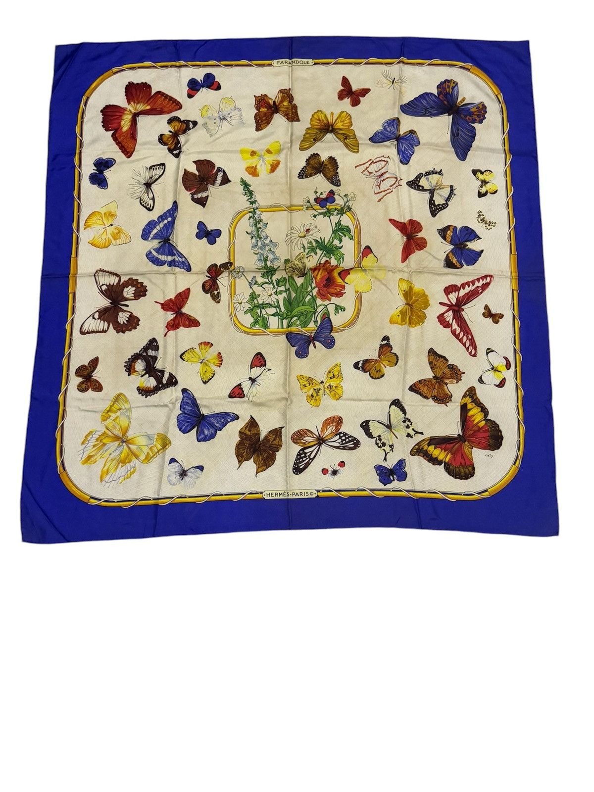 Hermes × Vintage RARE! HERMÈS silk carré "FARANDOLE" Butterflies Plisse Scarf Size ONE SIZE - 1 Thumbnail