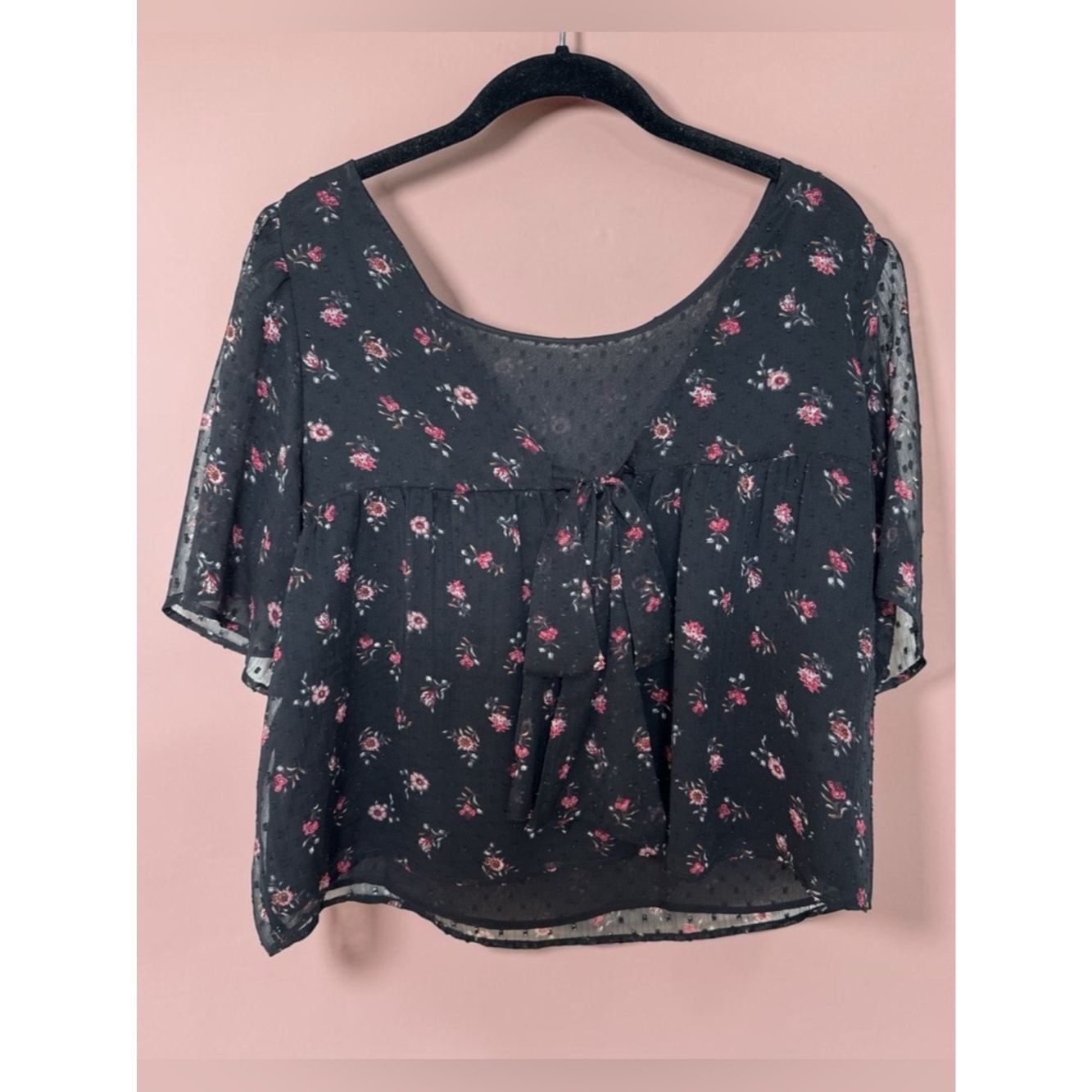Loft LOFT Black Floral Sheer Blouse with Flutter Sleeves Size M / US 6-8 / IT 42-44 - 2 Thumbnail