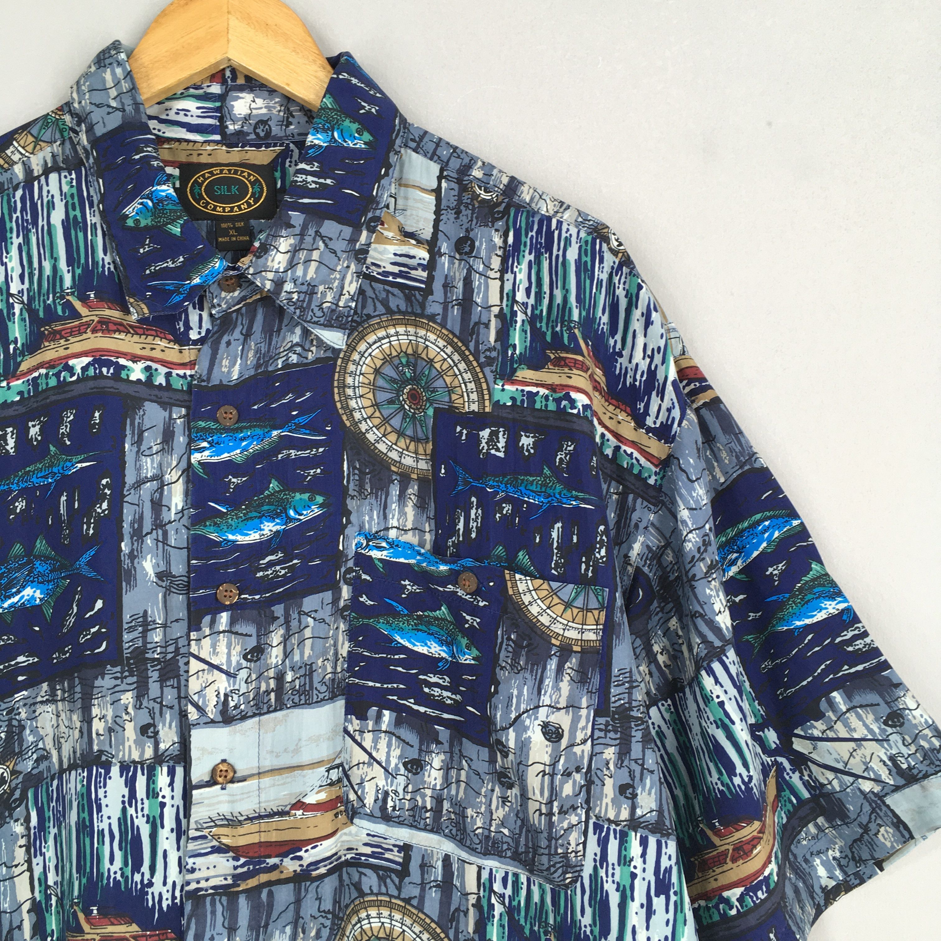 Other Vintage Fish Sailing Hawaiian Silk Shirt XLarge Size US XL / EU 56 / 4 - 2 Thumbnail