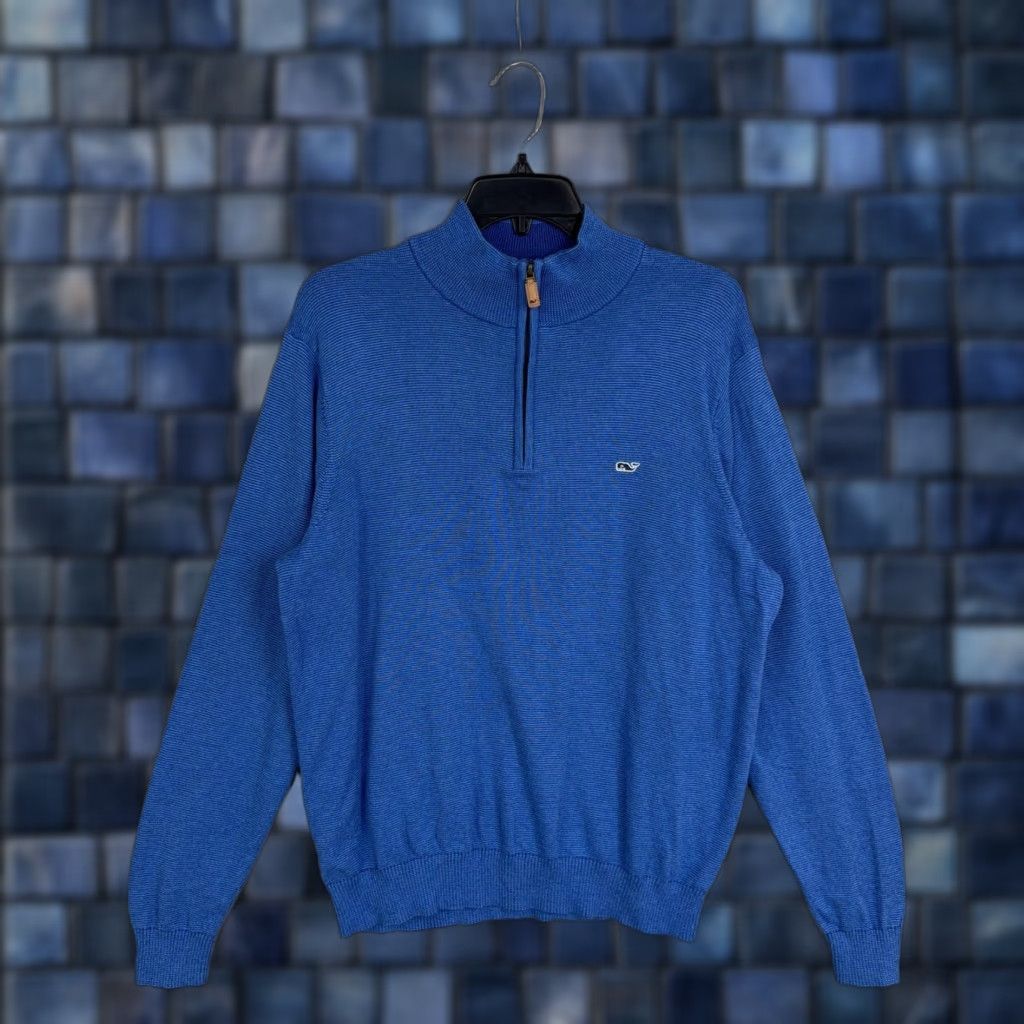 Vineyard Vines Vineyard Vines Sweater Mens Medium Blue Cotton 1/4 Zip Mock Neck Knit Pullover Size US M / EU 48-50 / 2 - 1 Thumbnail