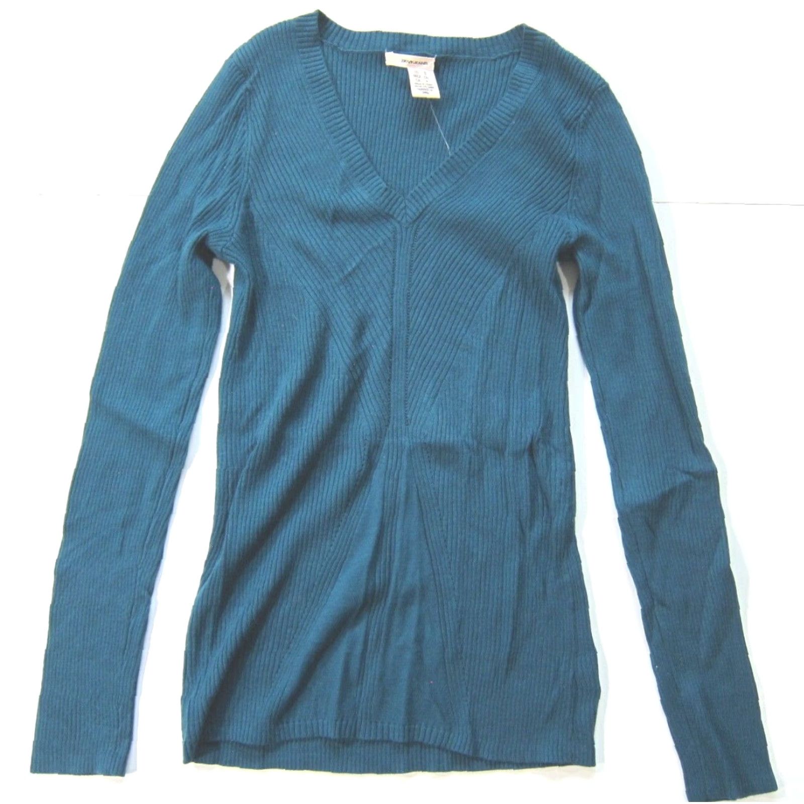 DKNY NWT DKNY Green Stretch Ribbed Knit V-Neck Long Sleeve Pullover Sweater Women S Size S / US 4 / IT 40 - 2 Thumbnail