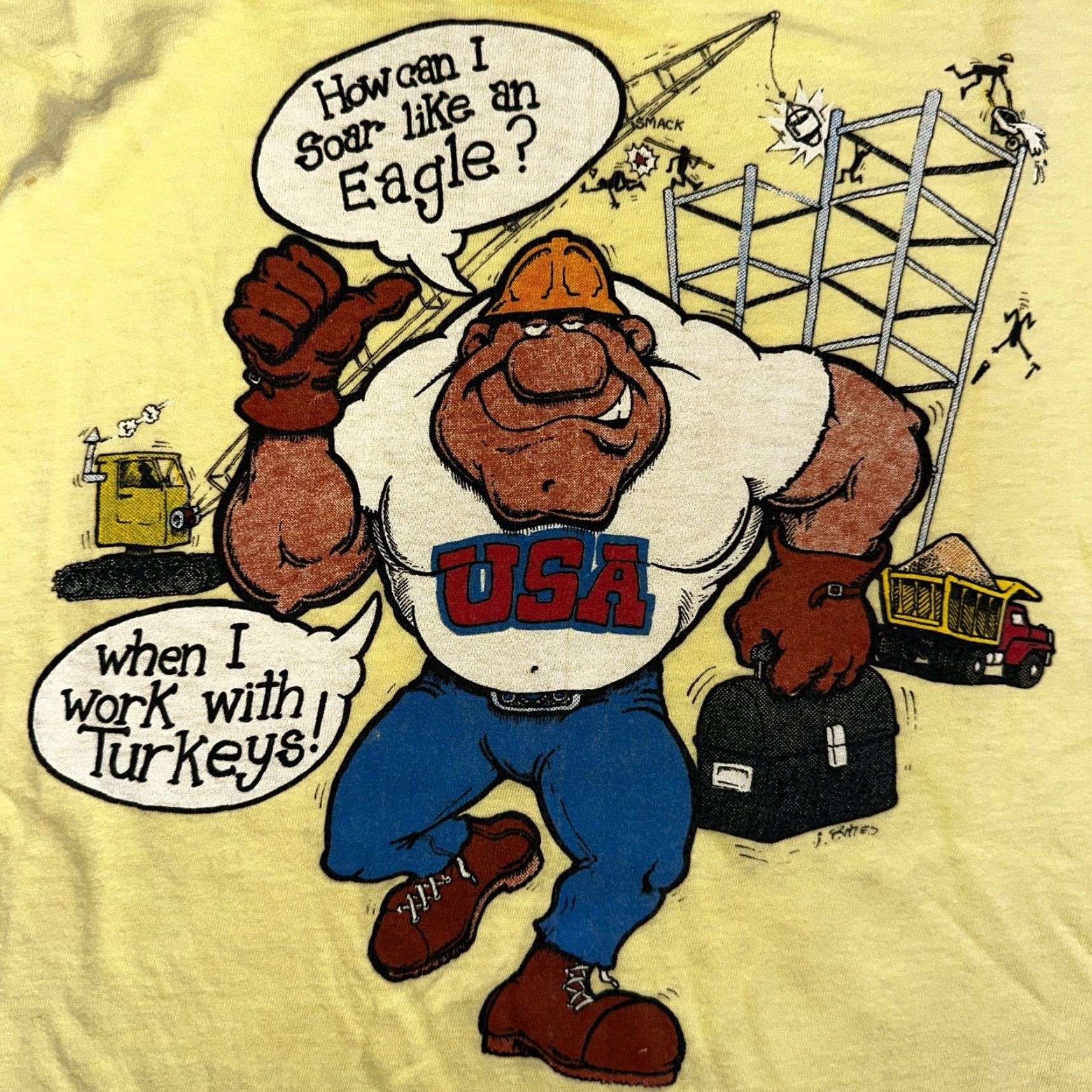 Vintage VINTAGE Belton USA Construction T-Shirt Men Large Yellow 70s Funny Humor Graphic Te Size US L / EU 52-54 / 3 - 3 Thumbnail