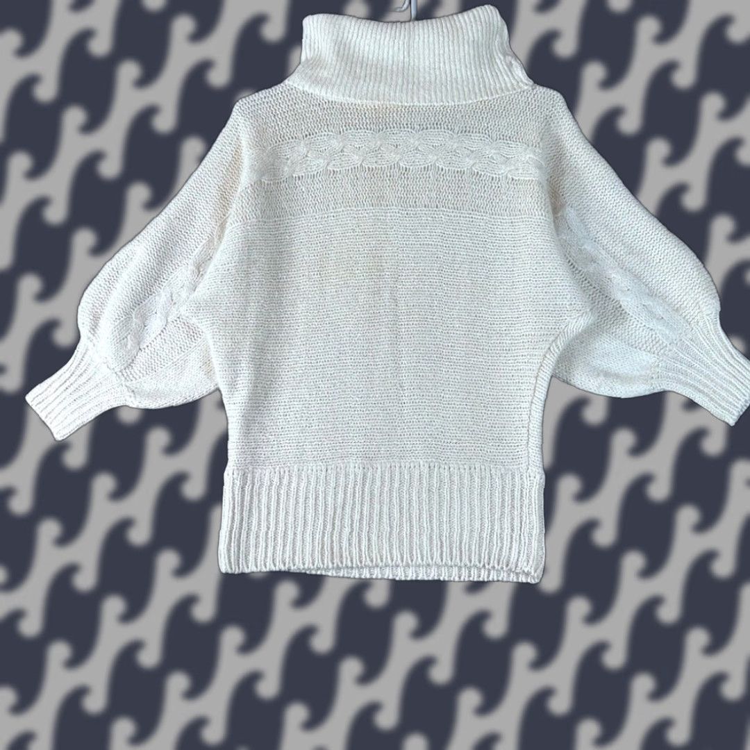 Vintage GLENOVER Vintage Women's Cream Silk Knit Turtleneck Sweater Puffy Sleeve Size L Size L / US 10 / IT 46 - 1 Thumbnail