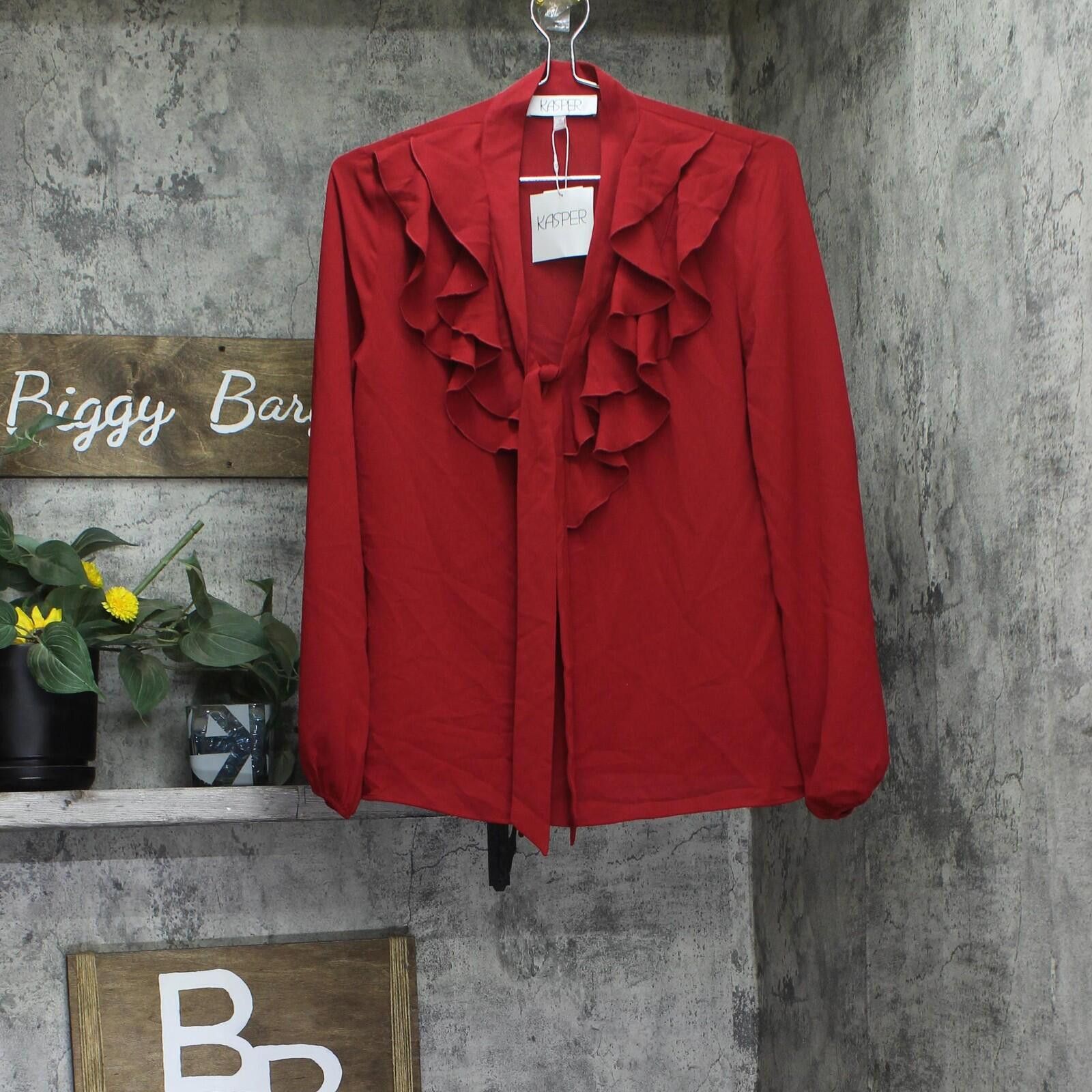 Other Nwt Kasper Tie-front Ruffled Blouse 10880897 Fire Red Xs Size XS / US 0-2 / IT 36-38 - 1 Thumbnail