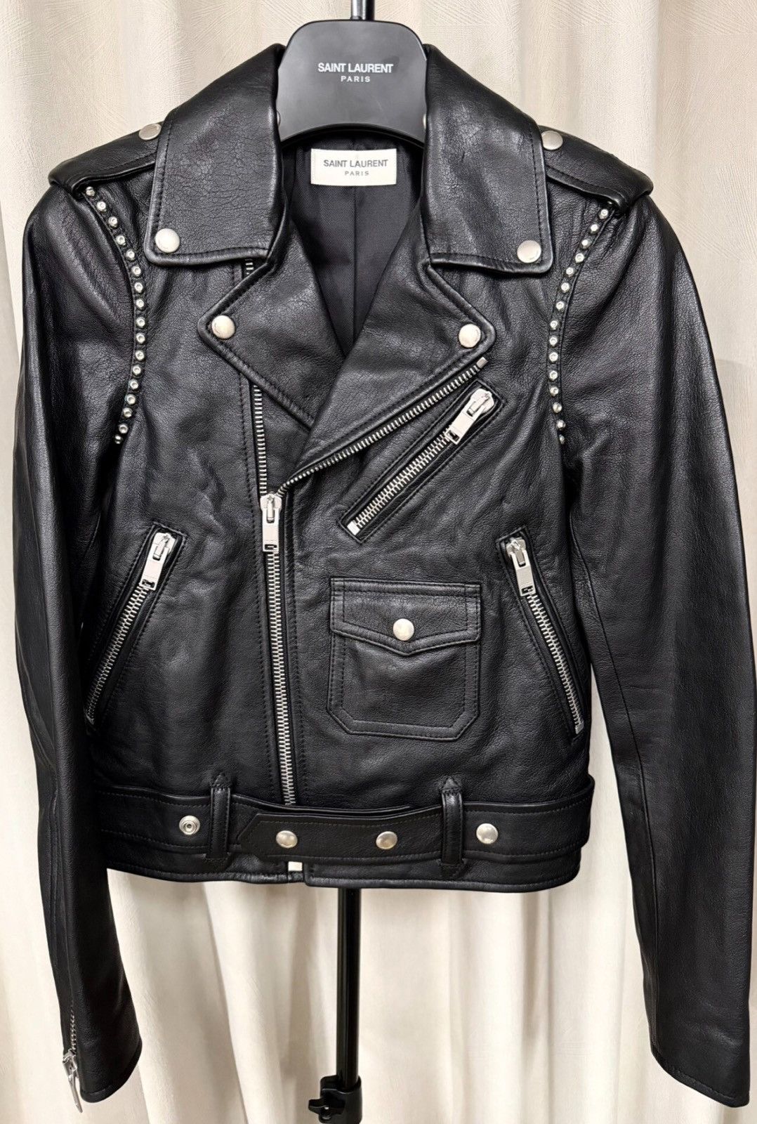 Saint Laurent Paris Saint Laurent 14SS Black Studded Lambskin Motorcycle Jacket Size XS / US 0-2 / IT 36-38 - 1 Thumbnail