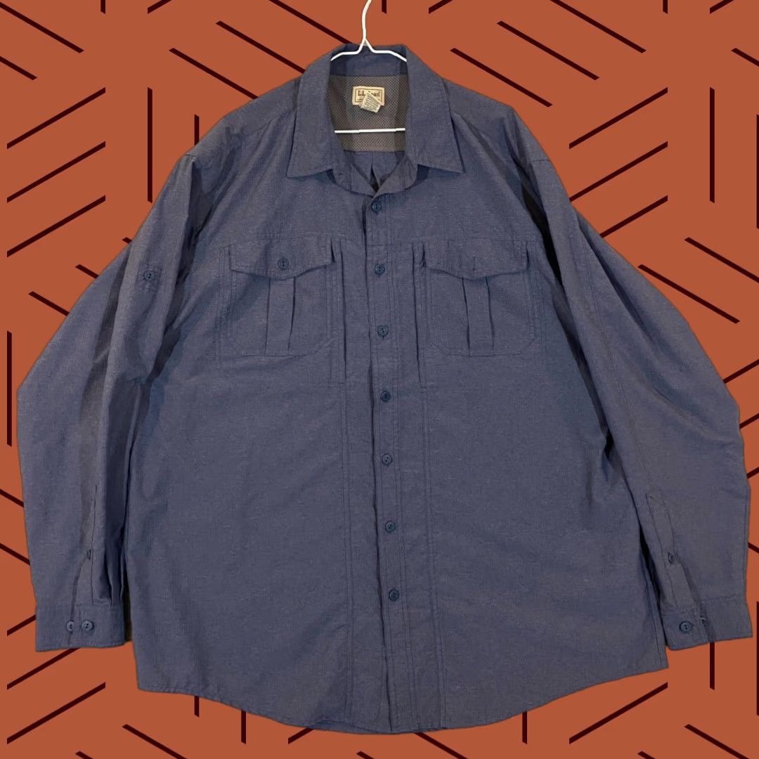 Vintage L.L. Bean Shirt Mens 2XLT Tall Blue Button Up Hiking Trail Outdoor Roll Tab Nylon Size US XXL / EU 58 / 5 - 1 Thumbnail