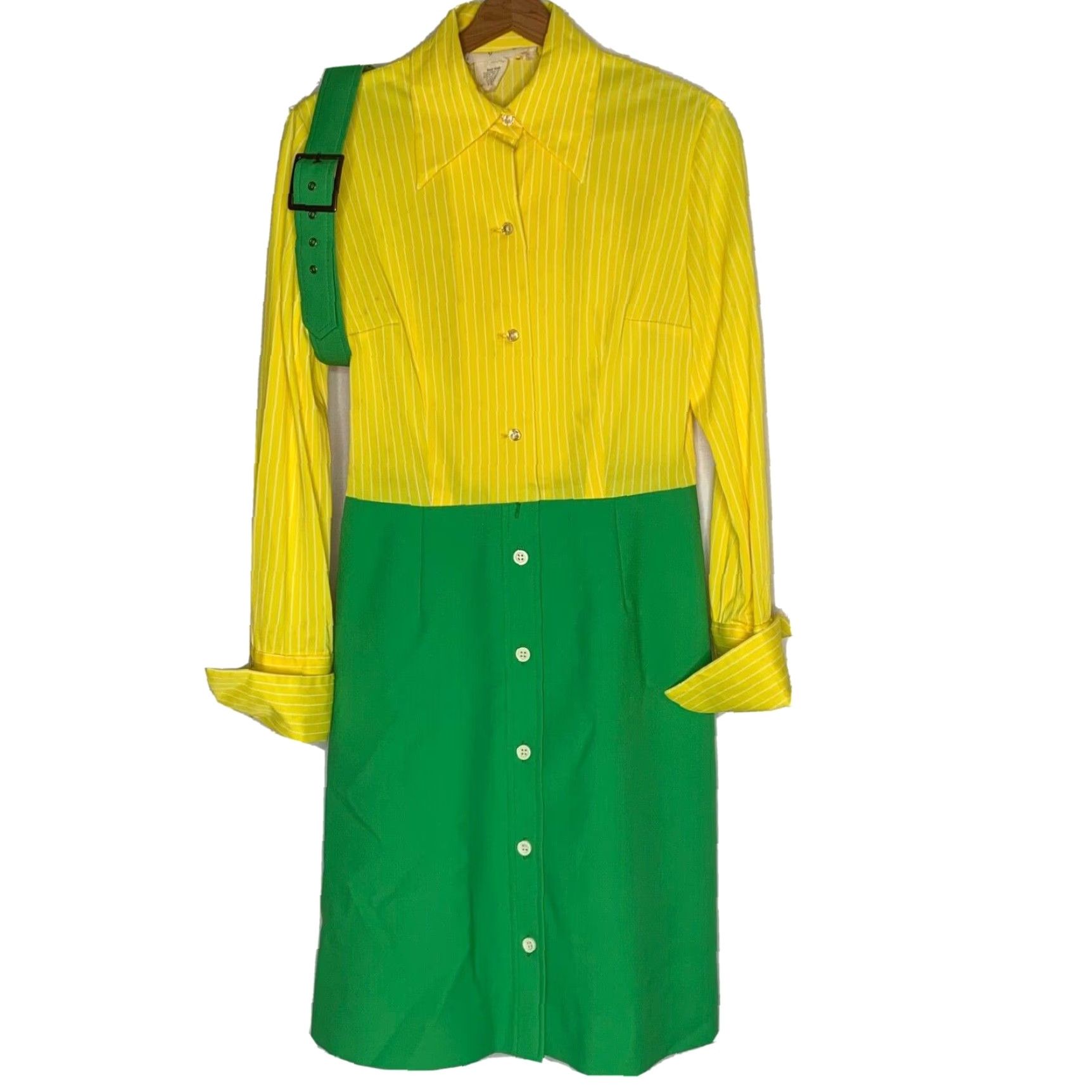 Vintage VINTAGE California Girl Dress and Jacket Set 1960s Green Yellow Mod Stripe Size 12 Womens Size XL / US 12-14 / IT 48-50 - 6 Thumbnail